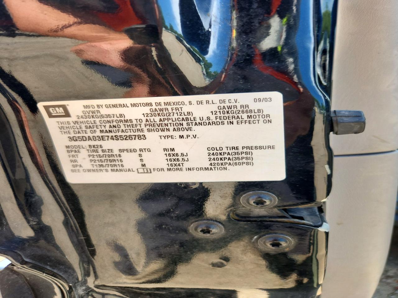 2004 Buick Rendezvous Cx Black vin: 3G5DA03E74S526783