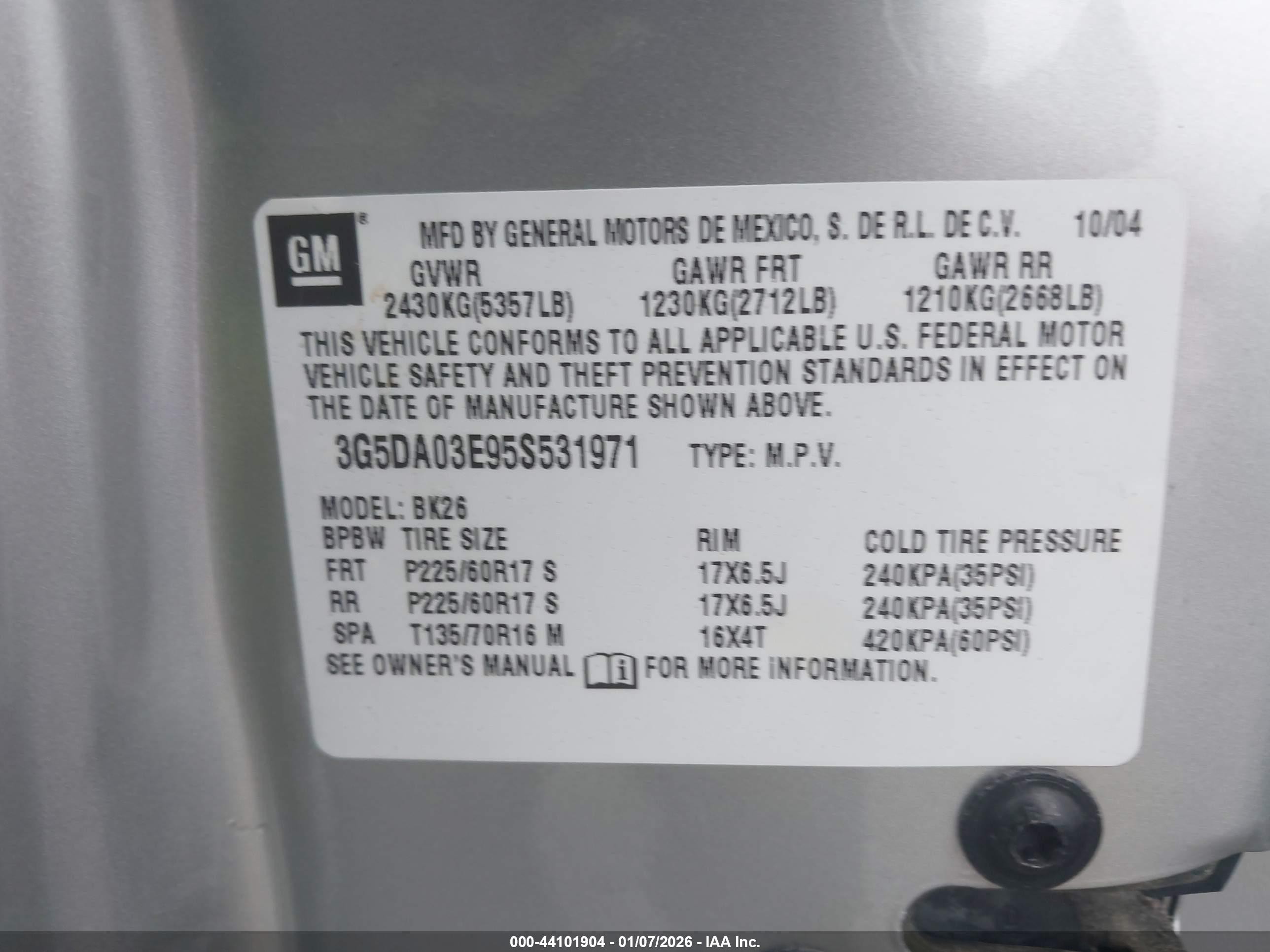 2005 Buick Rendezvous Cx Gray vin: 3G5DA03E95S531971