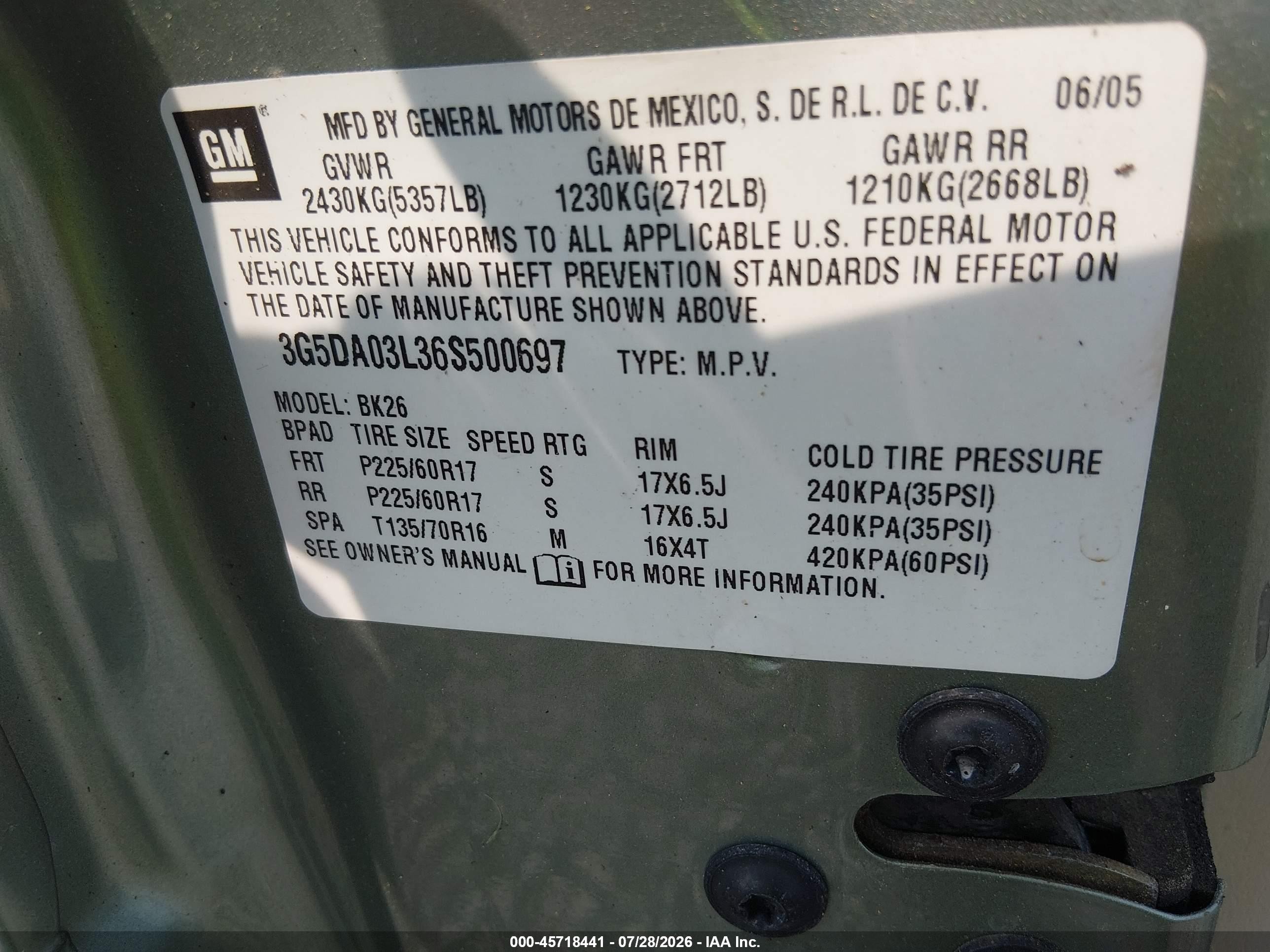 2006 Buick Rendezvous Cx Зеленый vin: 3G5DA03L36S500697
