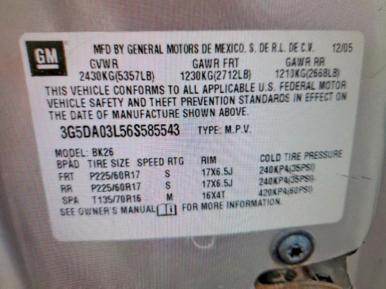 2006 Buick Rendezvous Cx Silver vin: 3G5DA03L56S585543