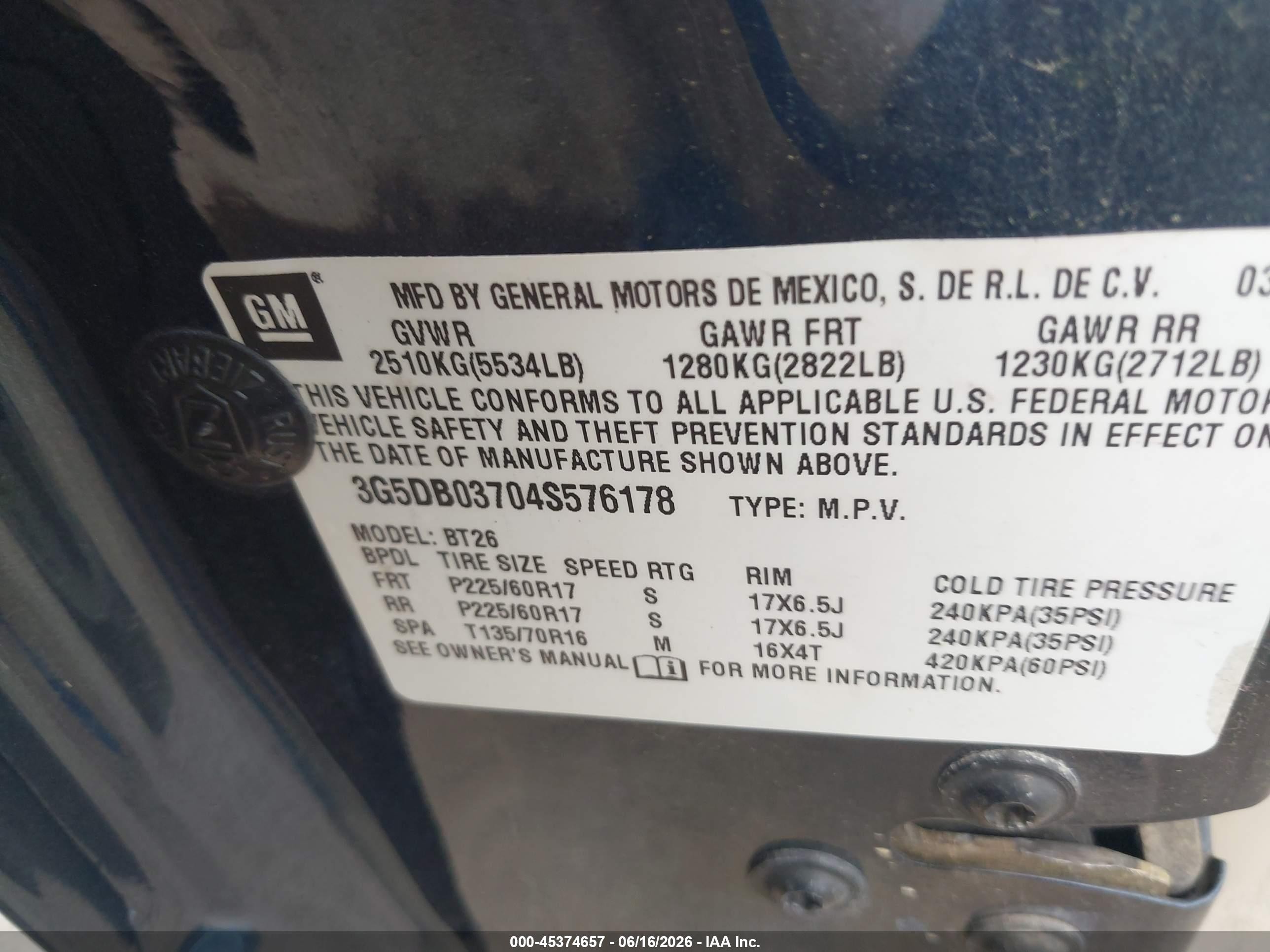 2004 Buick Rendezvous Cx Dark Blue vin: 3G5DB03704S576178