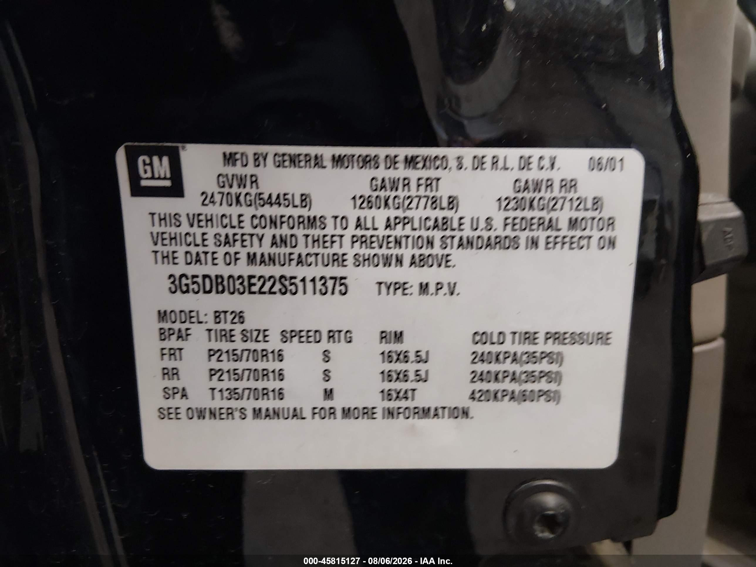 2002 Buick Rendezvous Cxl Black vin: 3G5DB03E22S511375