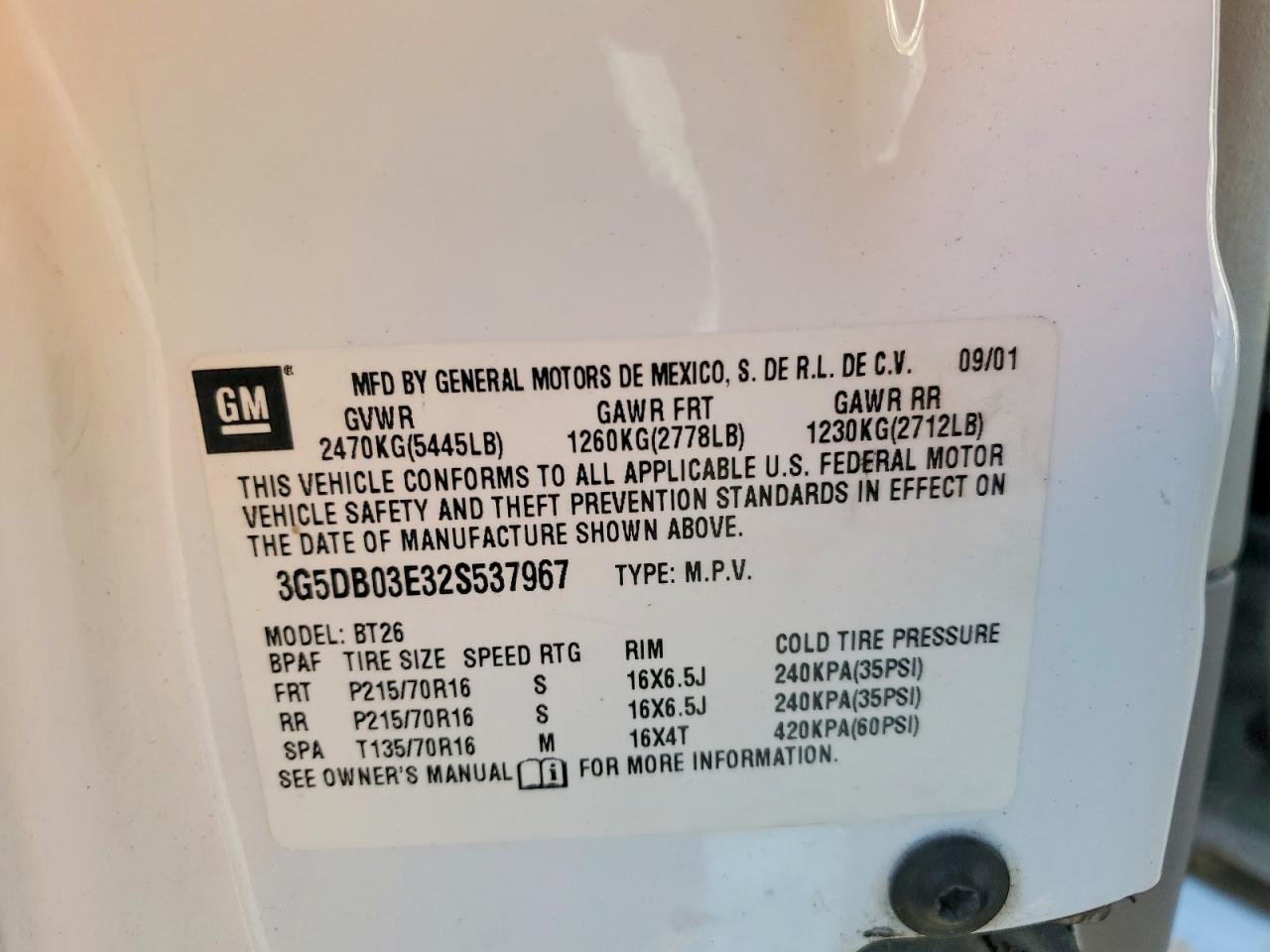 2002 Buick Rendezvous Cx White vin: 3G5DB03E32S537967