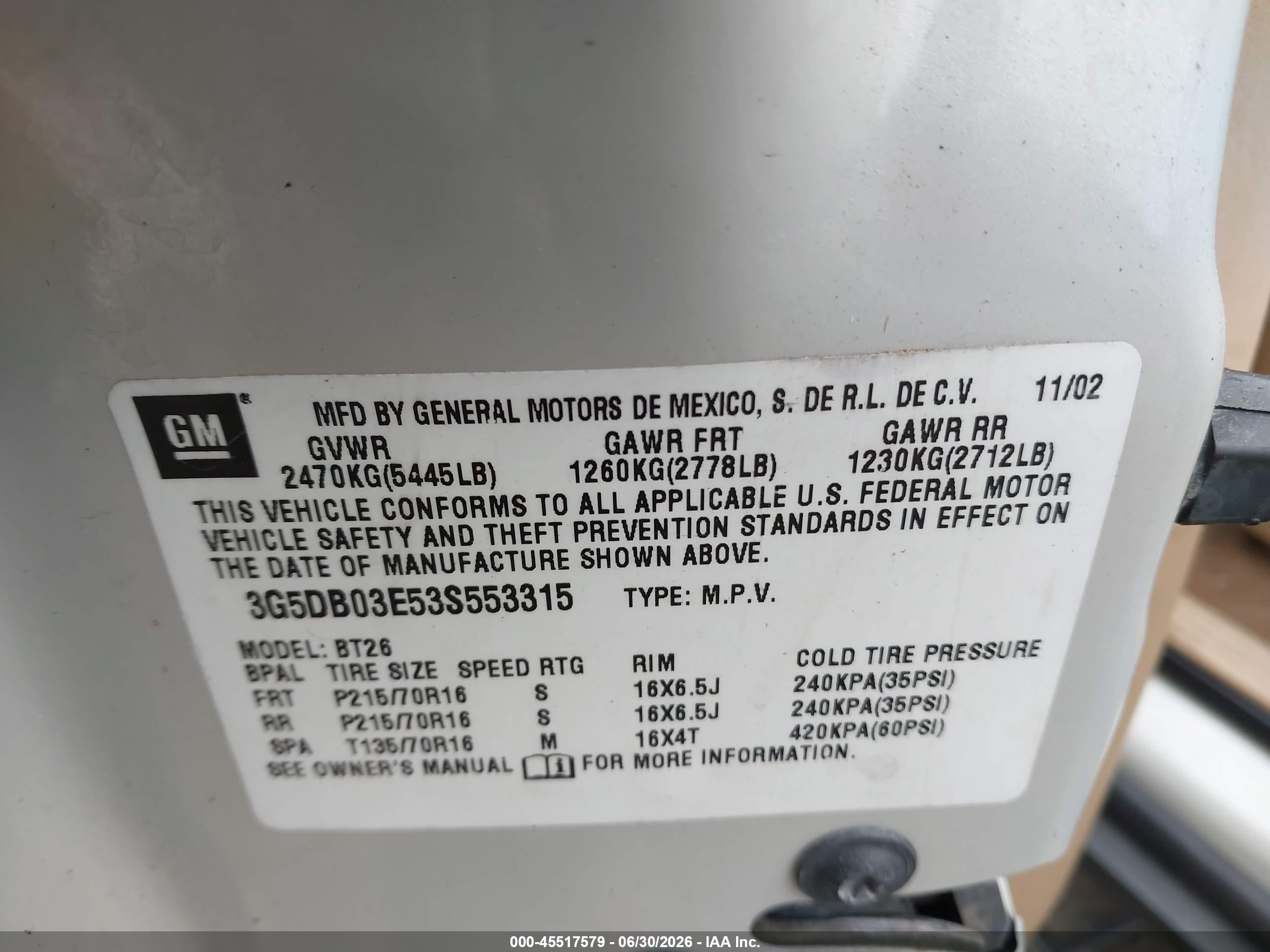 2003 Buick Rendezvous Cxl White vin: 3G5DB03E53S553315
