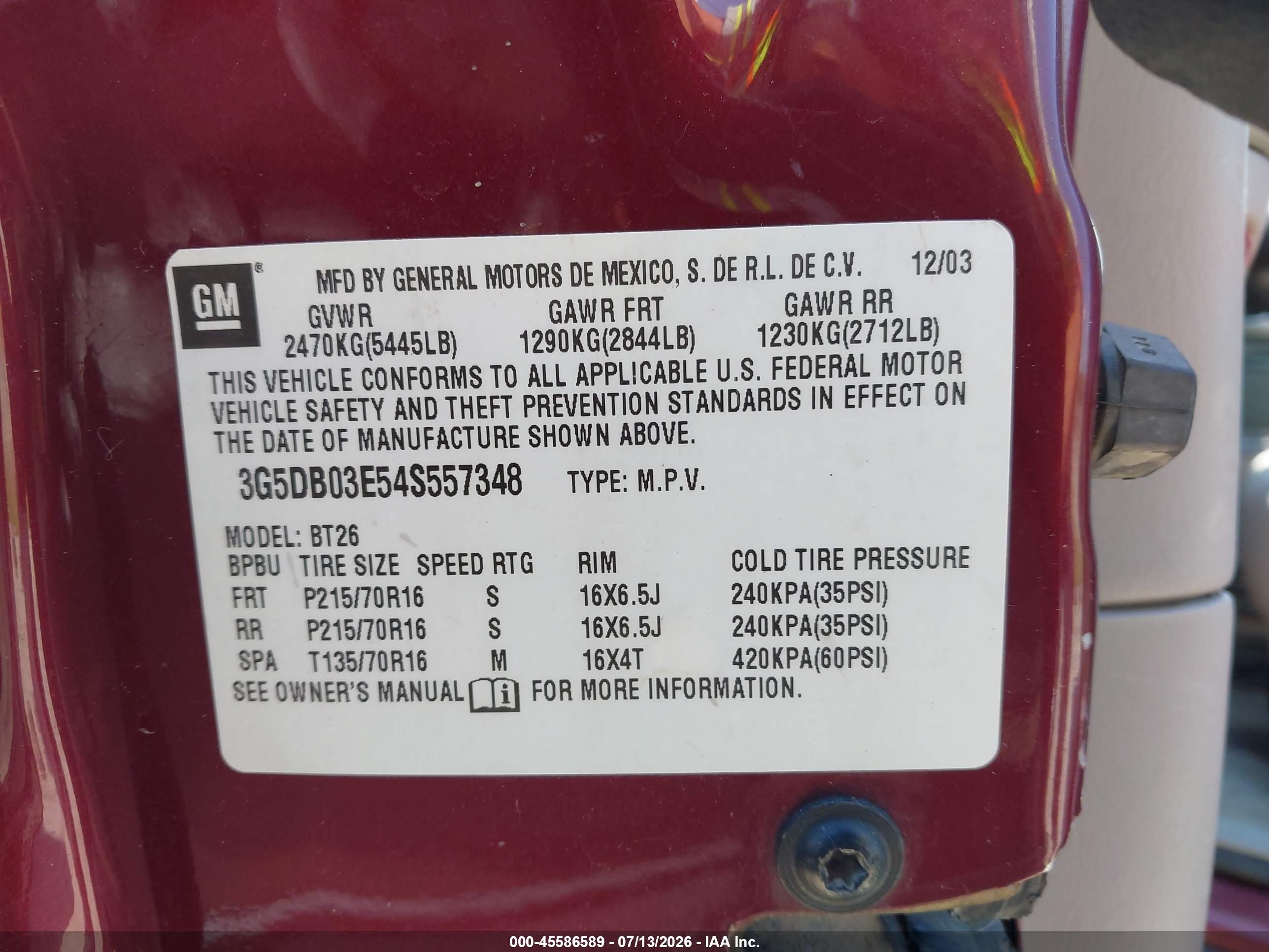 2004 Buick Rendezvous Cx Красный vin: 3G5DB03E54S557348