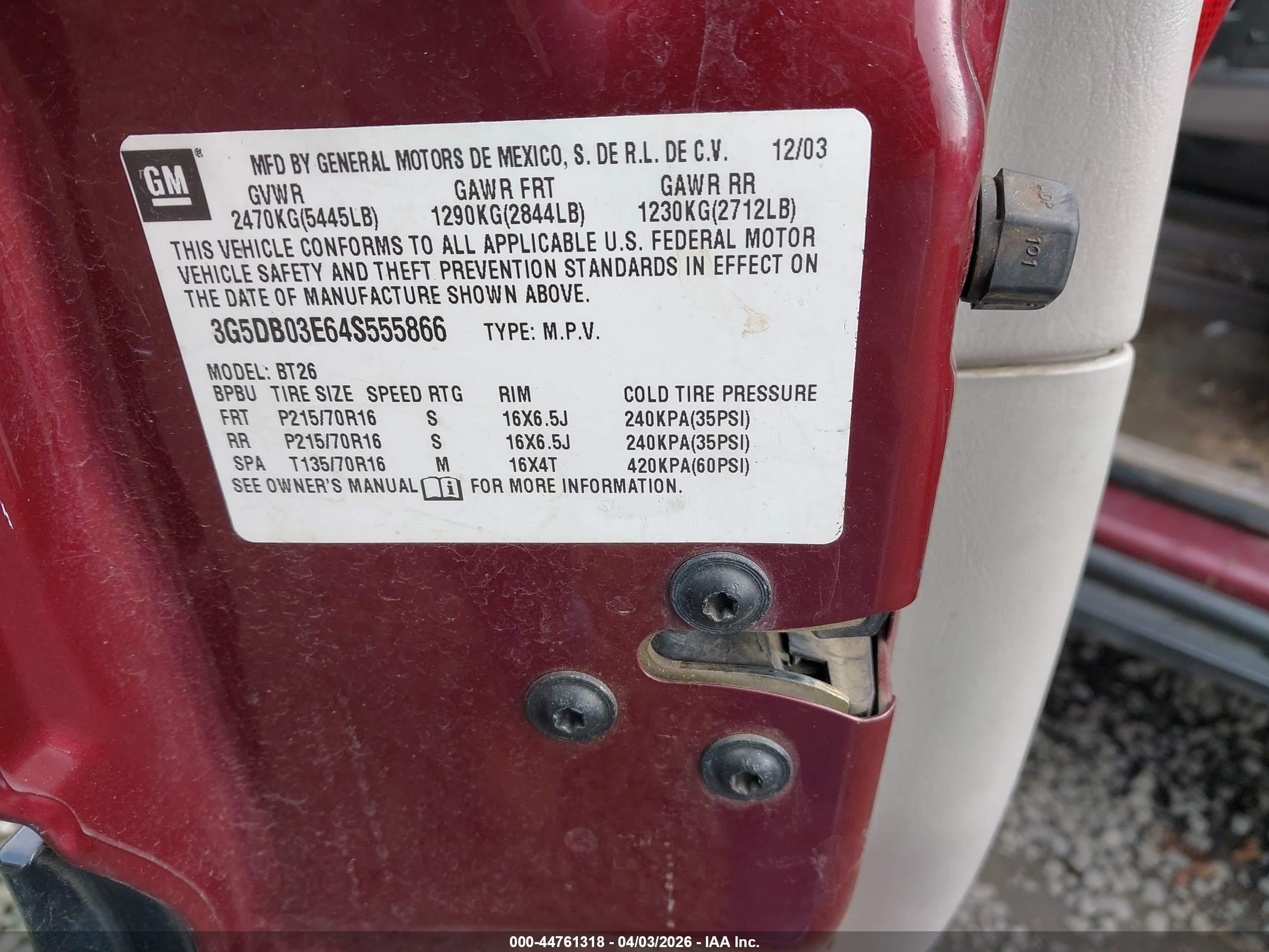 2004 Buick Rendezvous Cx Beige vin: 3G5DB03E64S555866