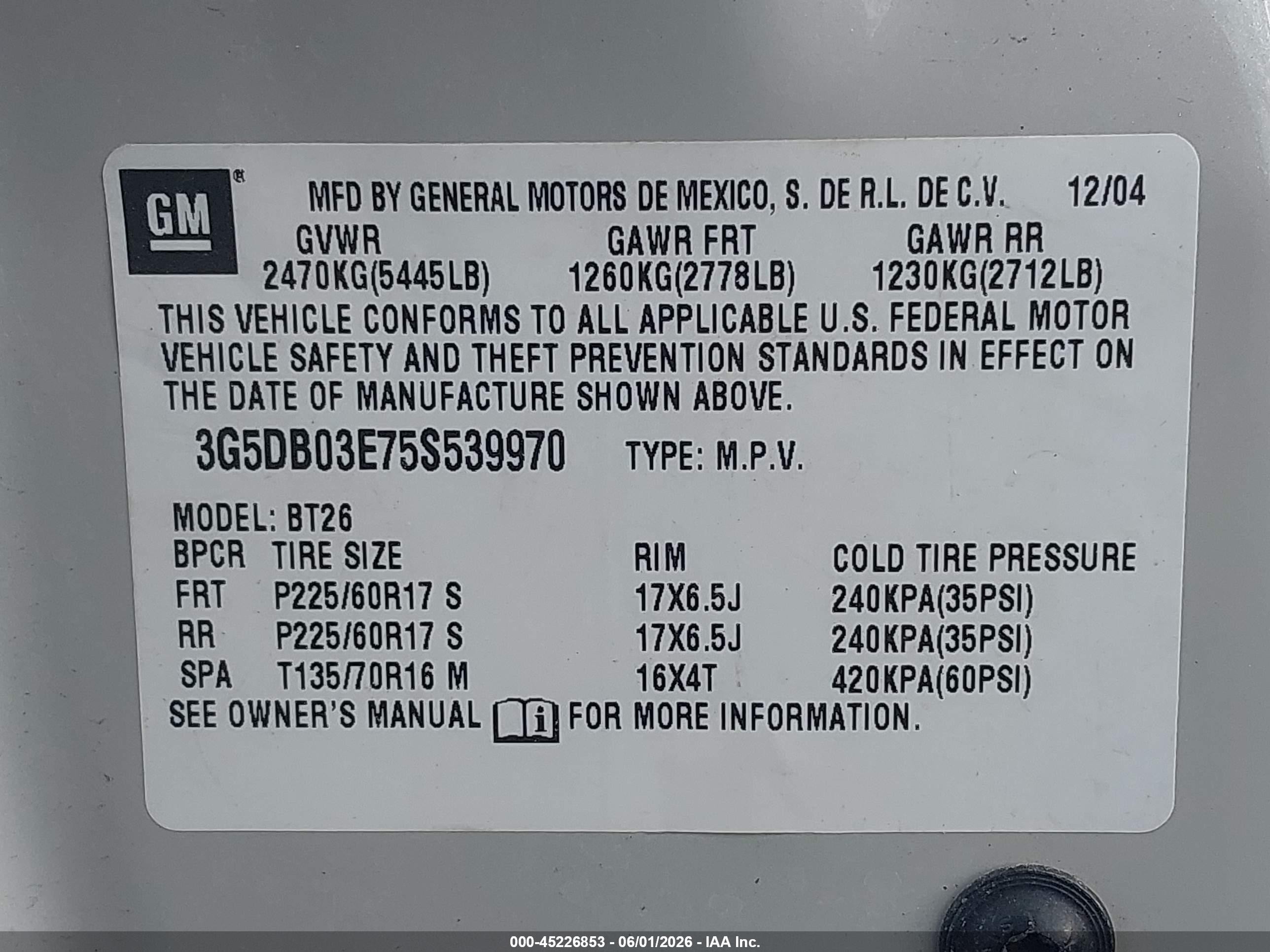 2005 Buick Rendezvous Cx White vin: 3G5DB03E75S539970