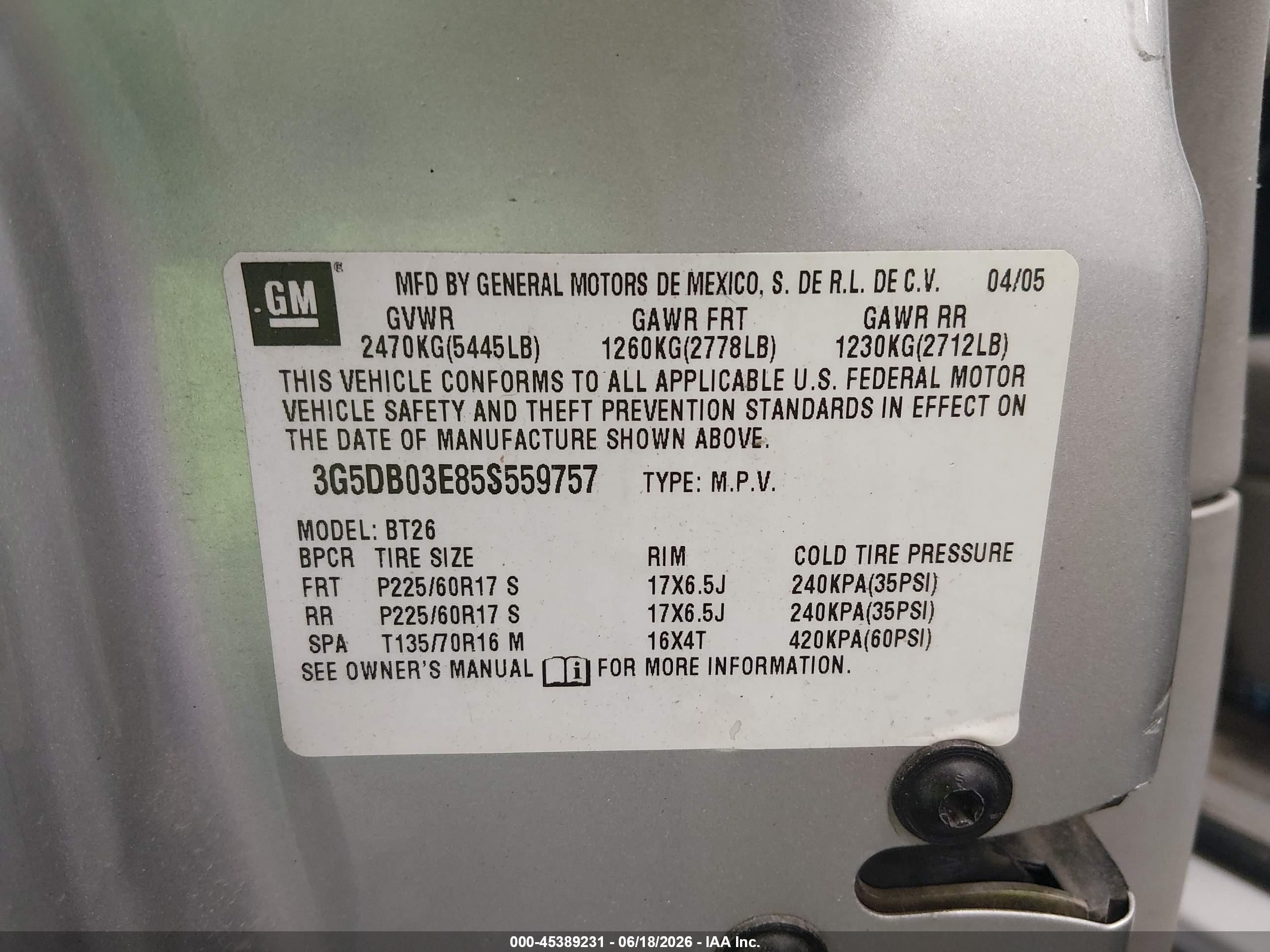 2005 Buick Rendezvous Cx Silver vin: 3G5DB03E85S559757