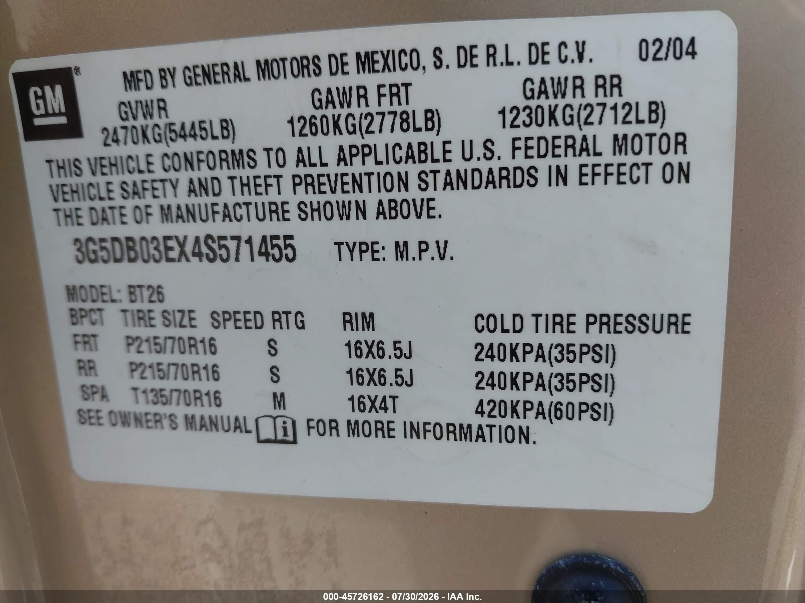 2004 Buick Rendezvous Cx Желто-коричневый vin: 3G5DB03EX4S571455