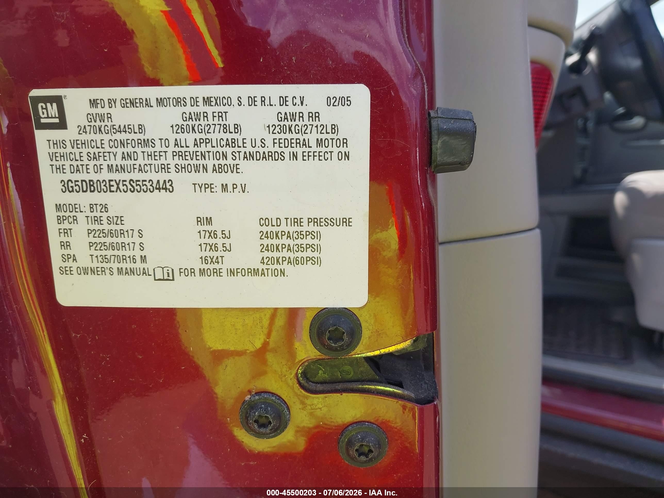 2005 Buick Rendezvous Cx Red vin: 3G5DB03EX5S553443