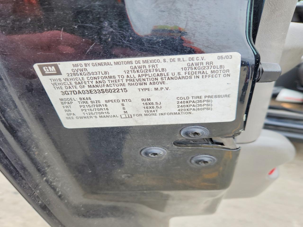 2003 Pontiac Aztek Black vin: 3G7DA03E33S602215