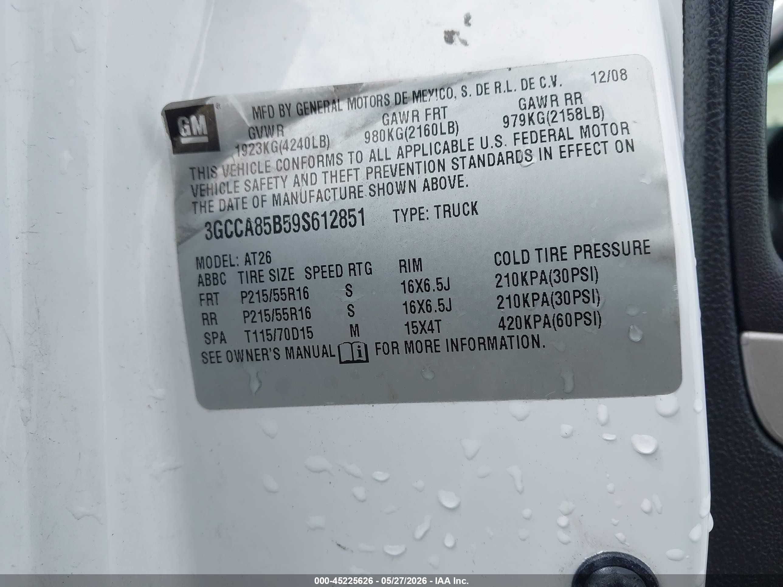 2009 Chevrolet Hhr Panel Ls White vin: 3GCCA85B59S612851