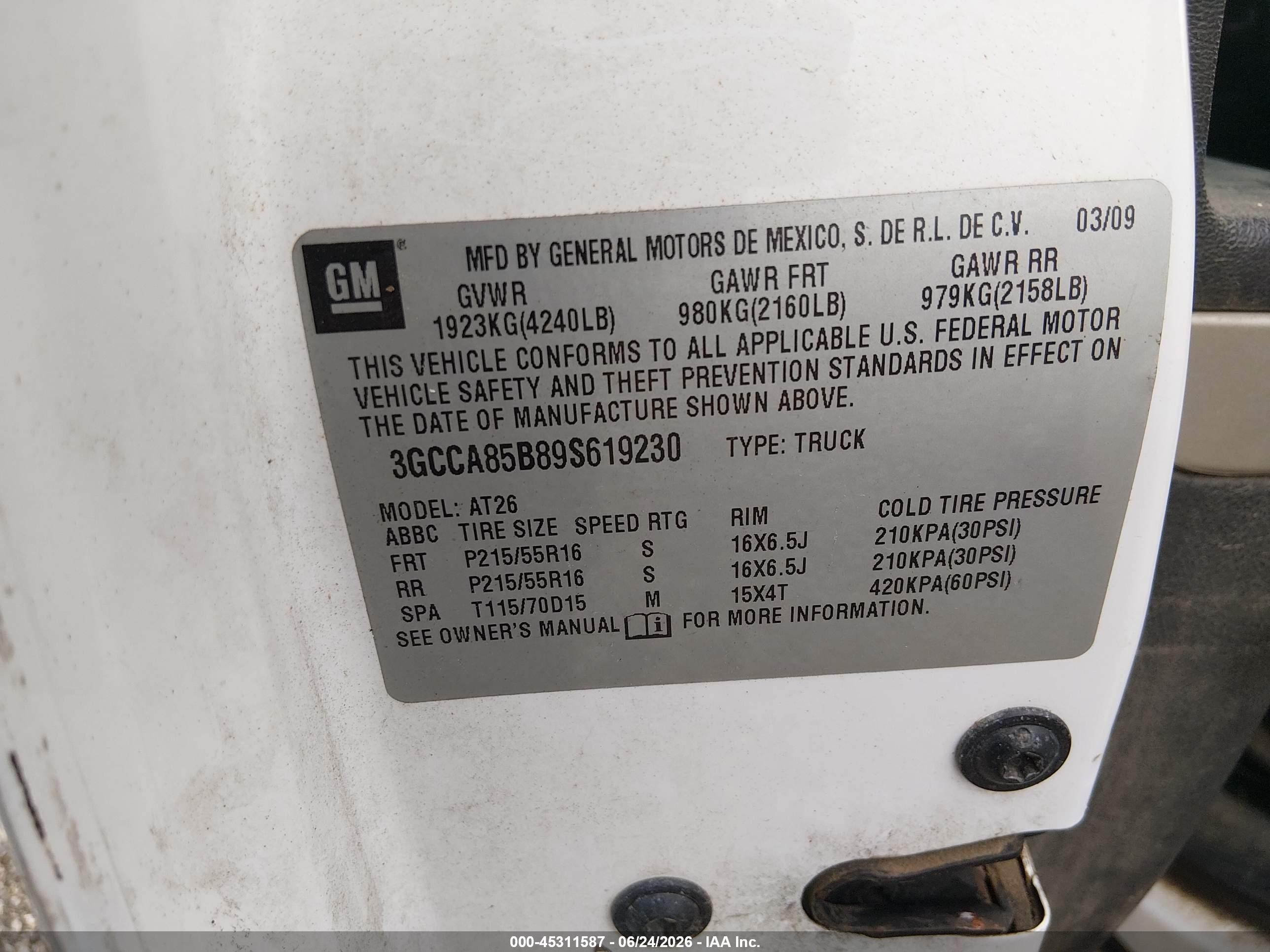 2009 Chevrolet Hhr Panel Ls White vin: 3GCCA85B89S619230