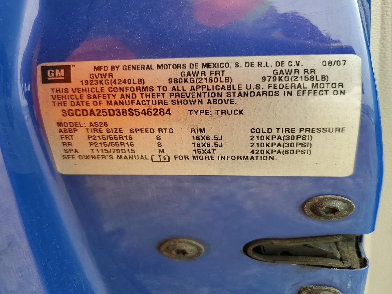 2008 Chevrolet Hhr Panel Lt Blue vin: 3GCDA25D38S546284