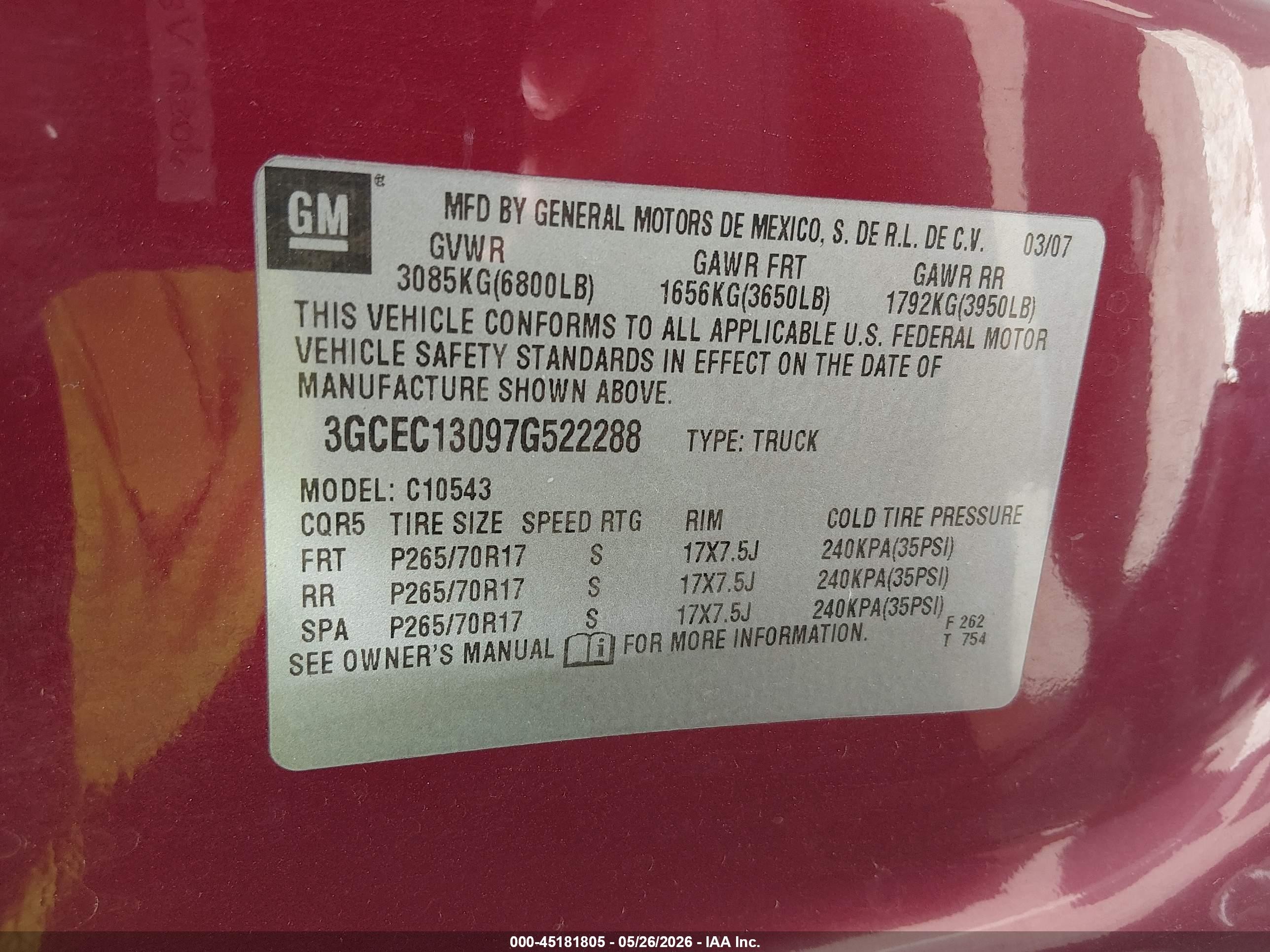 2007 Chevrolet Silverado 1500 Ltz Red vin: 3GCEC13097G522288