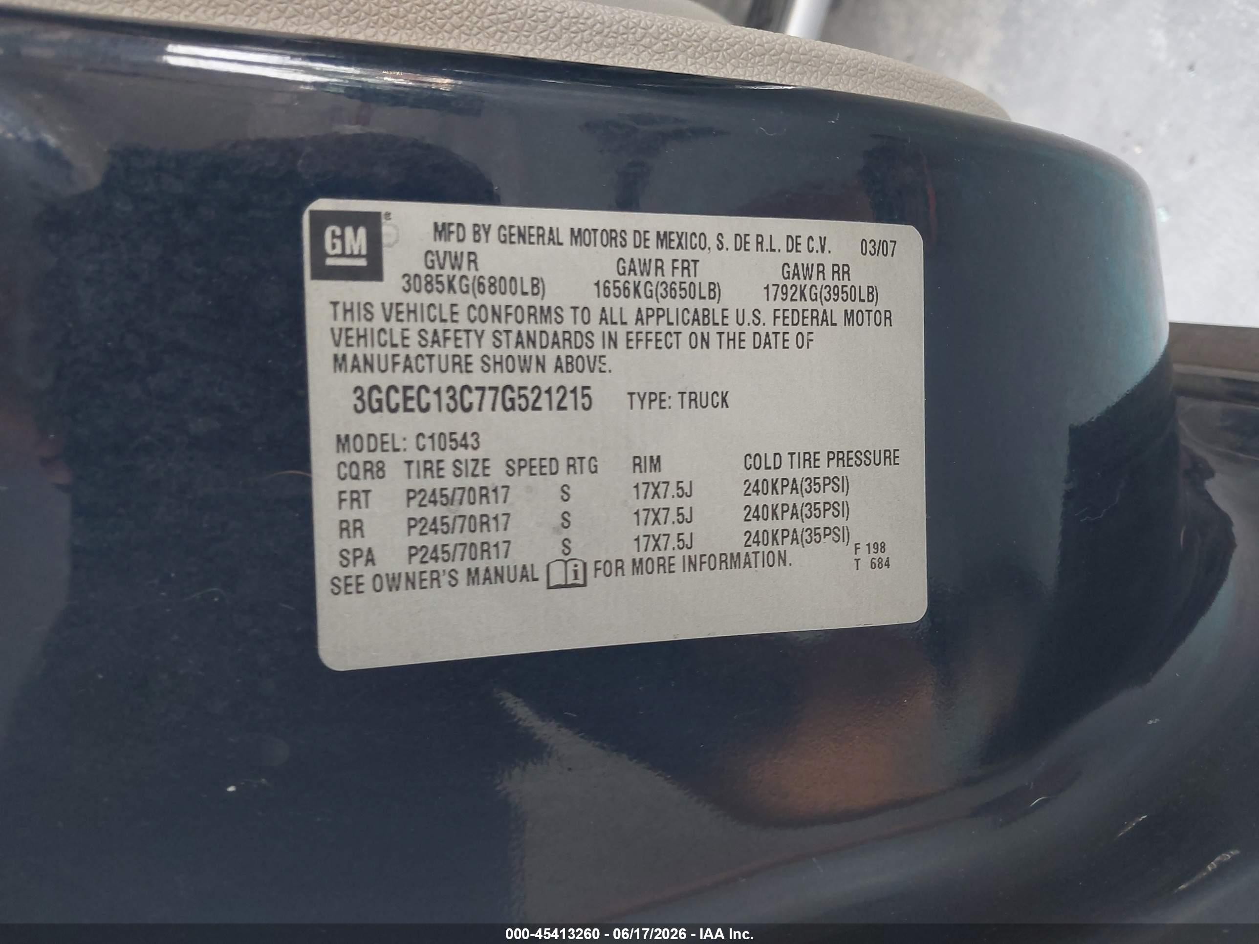 2007 Chevrolet Silverado 1500 Lt1 Navy vin: 3GCEC13C77G521215