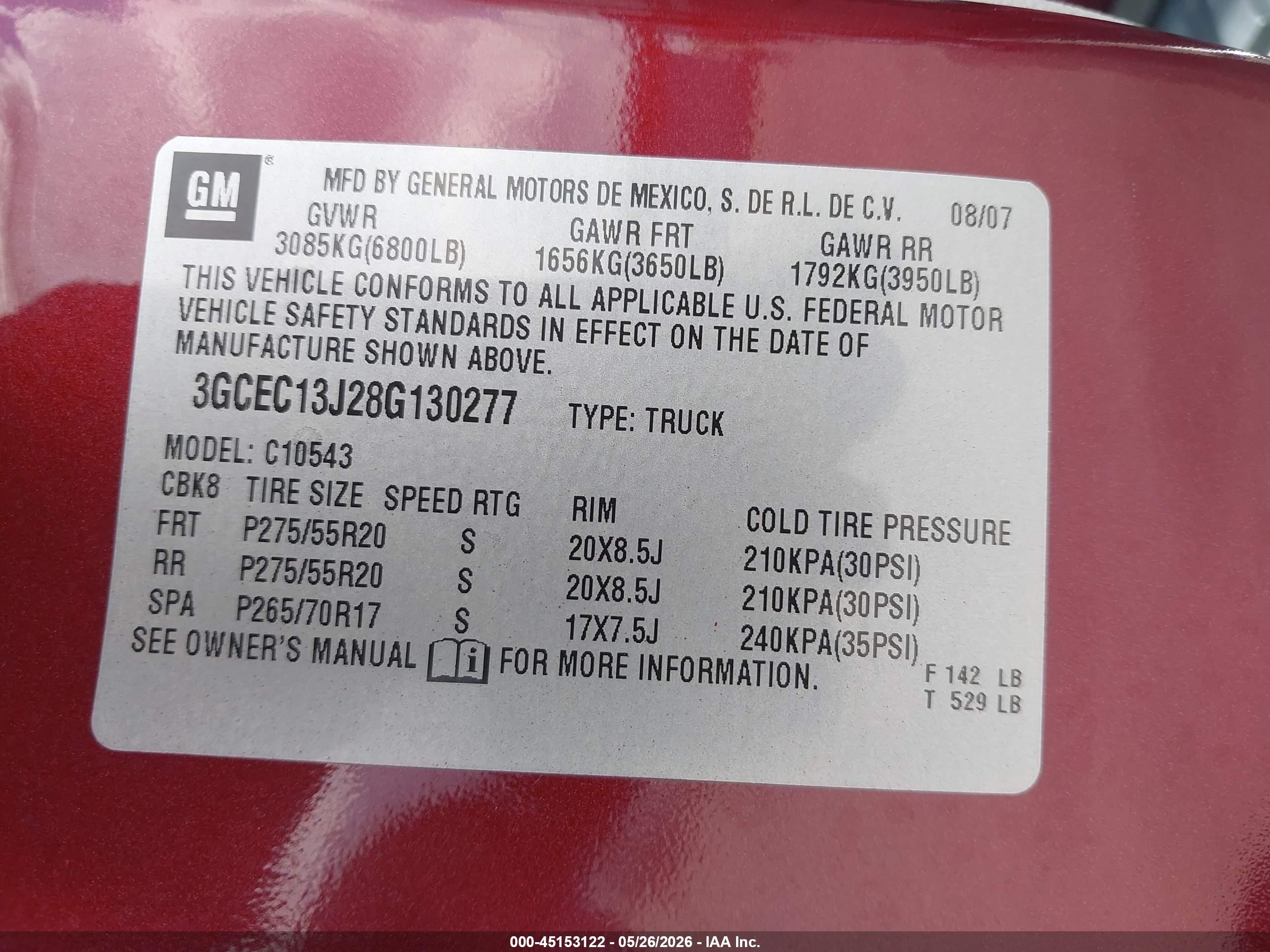 2008 Chevrolet Silverado 1500 Lt1 Burgundy vin: 3GCEC13J28G130277