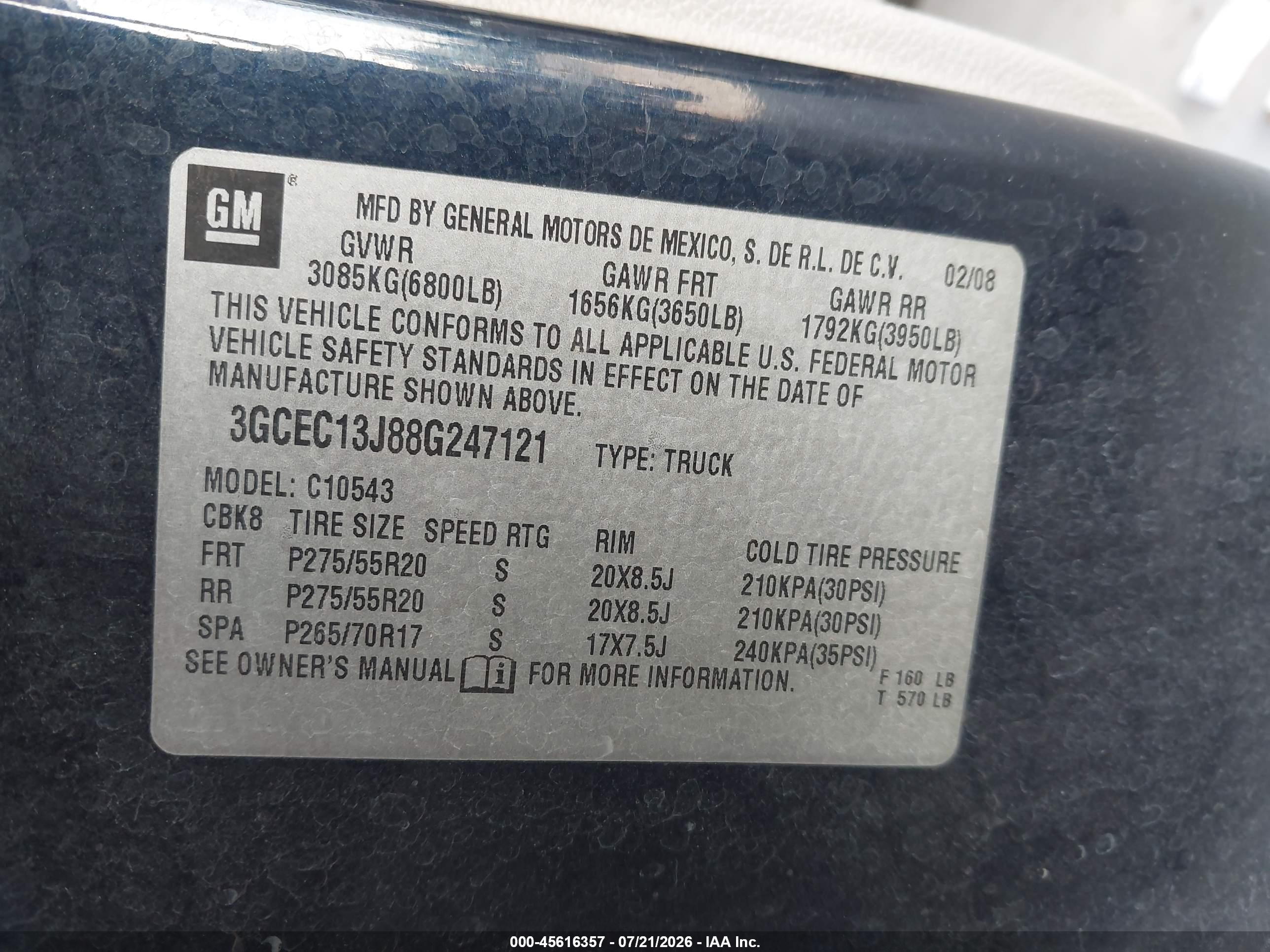 2008 Chevrolet Silverado 1500 Lt1 Blue vin: 3GCEC13J88G247121