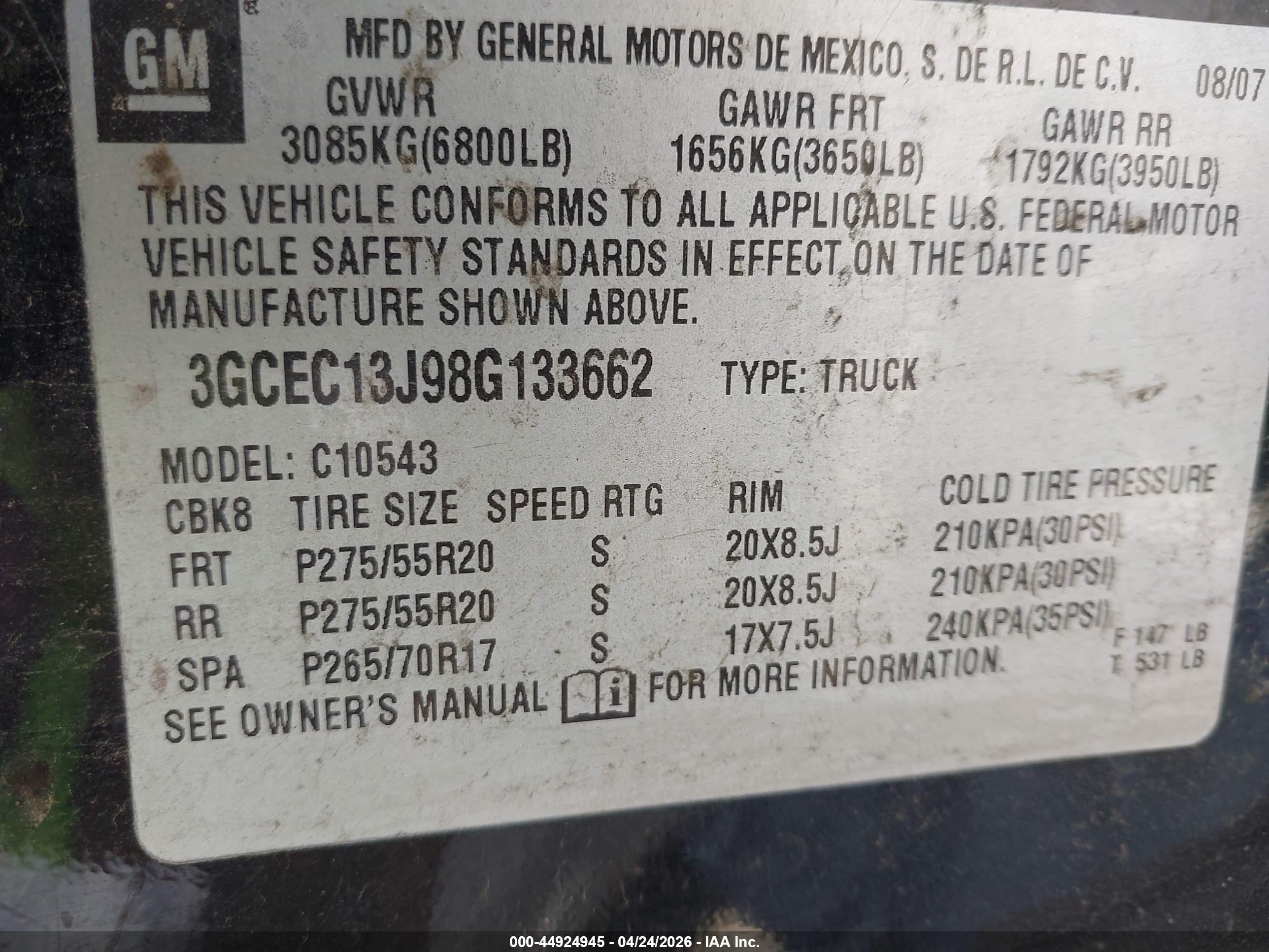 2008 Chevrolet Silverado 1500 Lt1 Черный vin: 3GCEC13J98G133662