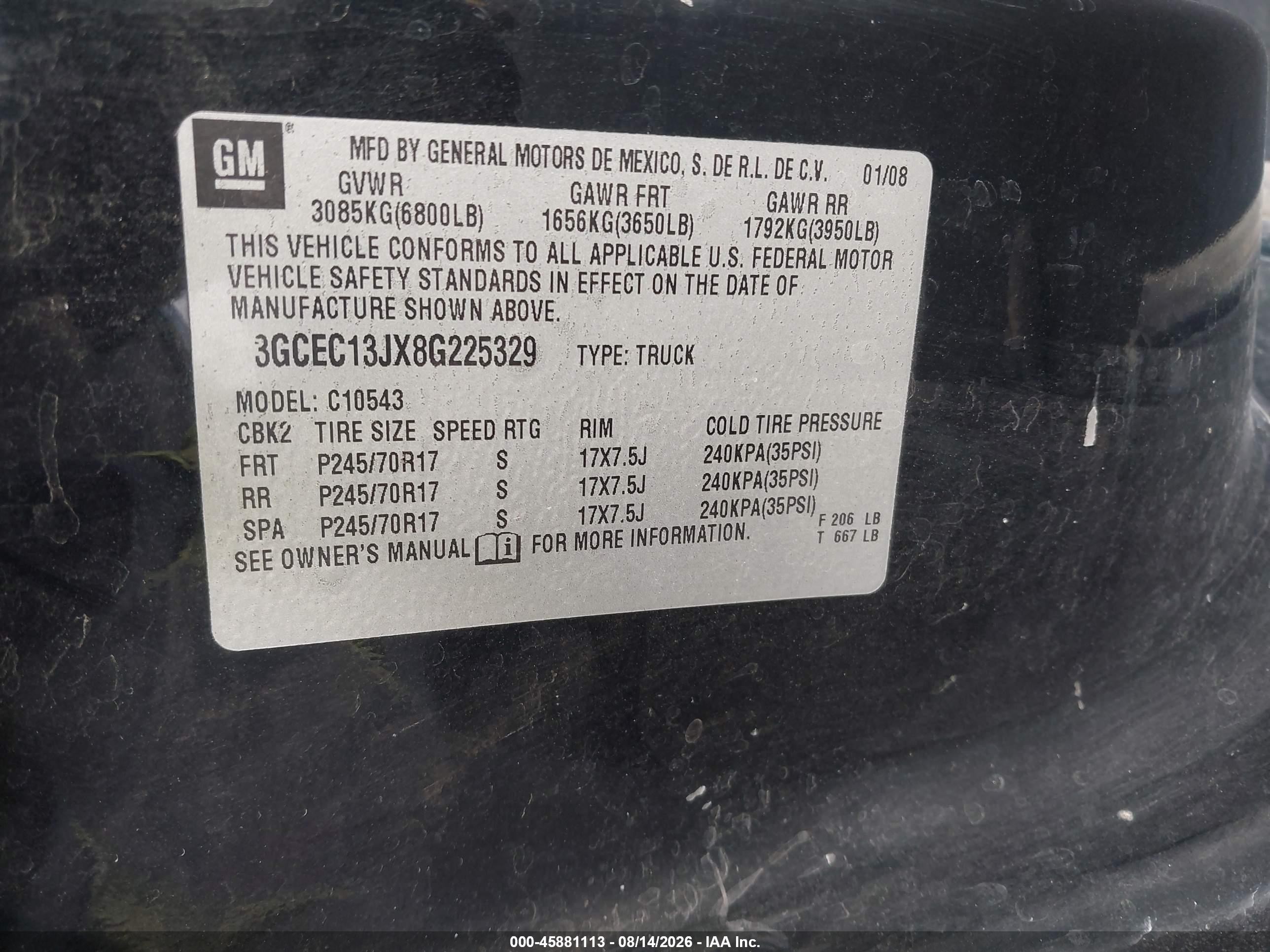 2008 Chevrolet Silverado 1500 Lt1 Black vin: 3GCEC13JX8G225329