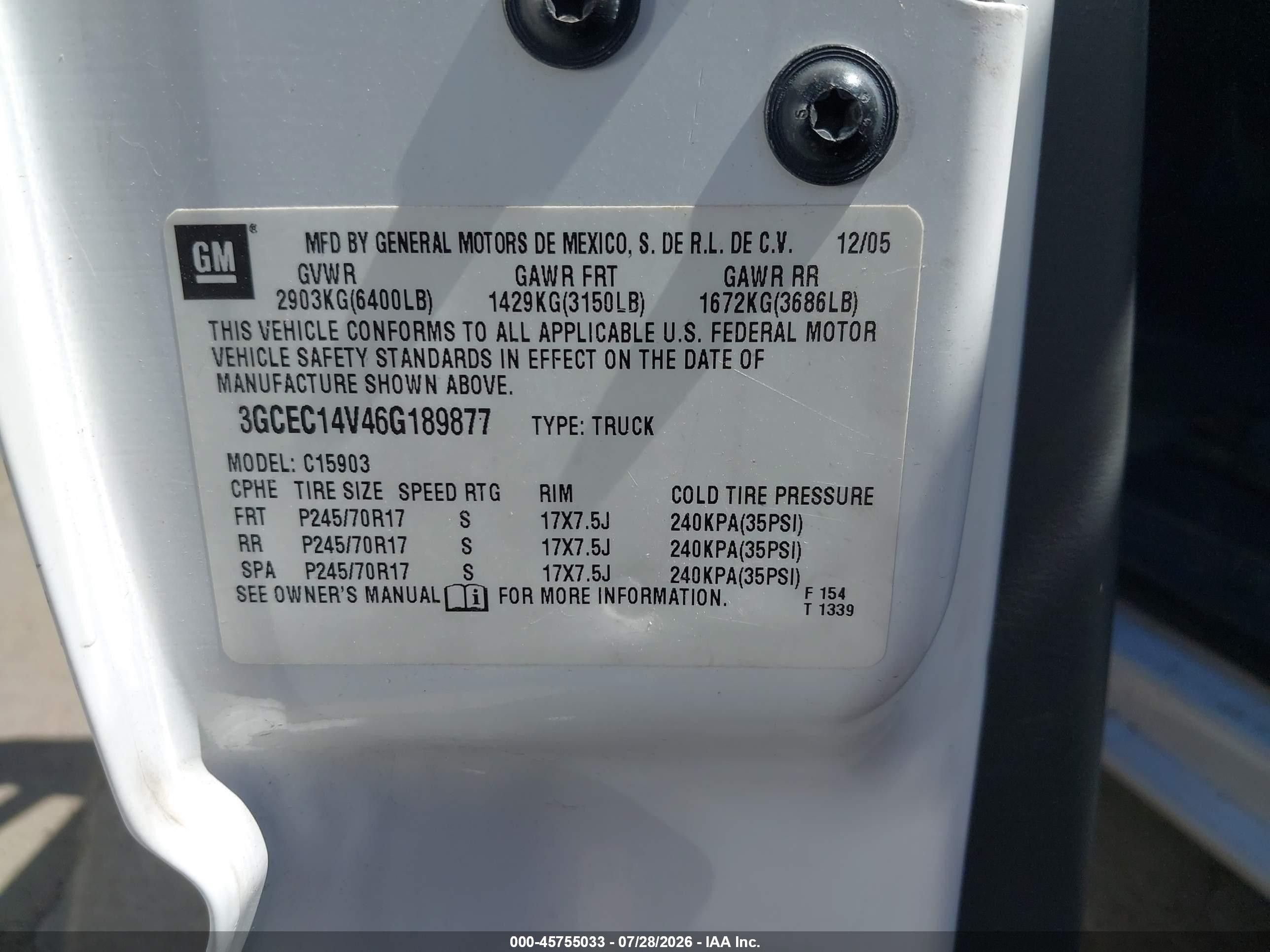2006 Chevrolet Silverado 1500 Work Truck White vin: 3GCEC14V46G189877