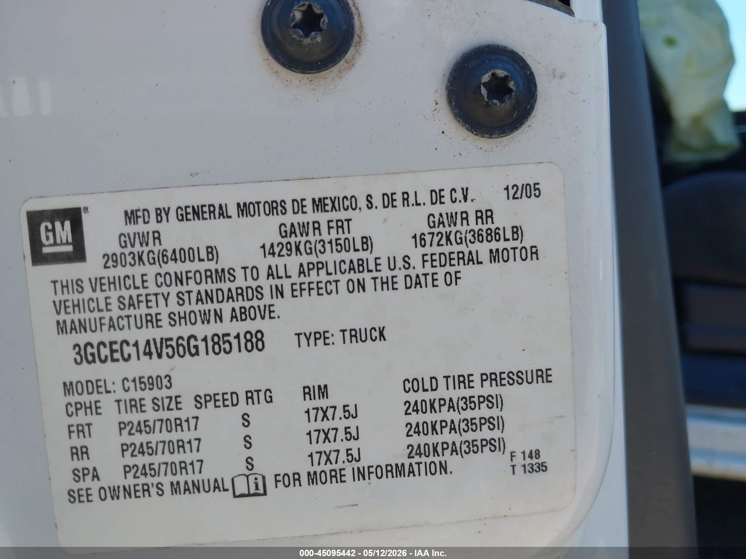 2006 Chevrolet Silverado 1500 Work Truck White vin: 3GCEC14V56G185188