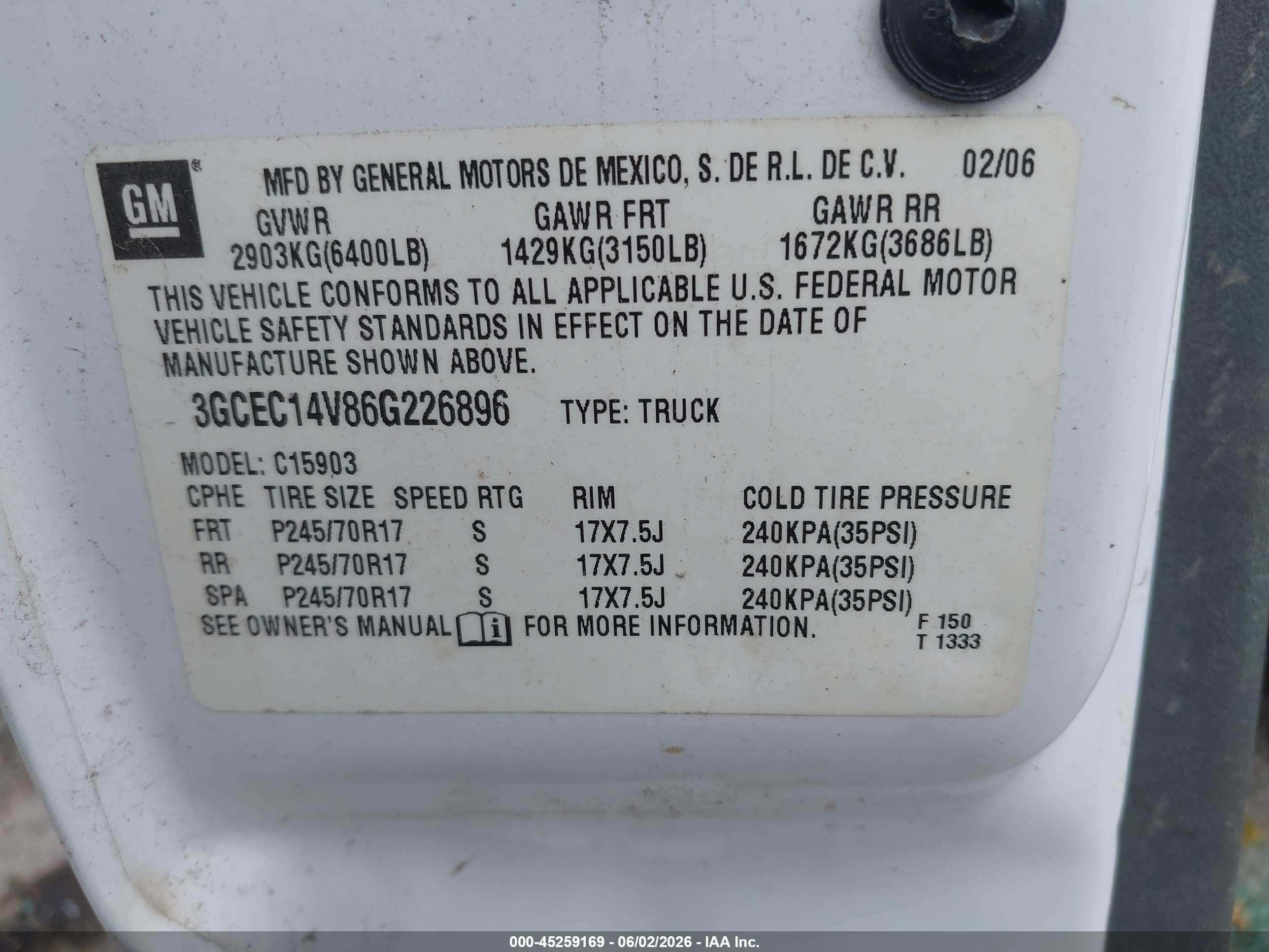 2006 Chevrolet Silverado 1500 Work Truck White vin: 3GCEC14V86G226896