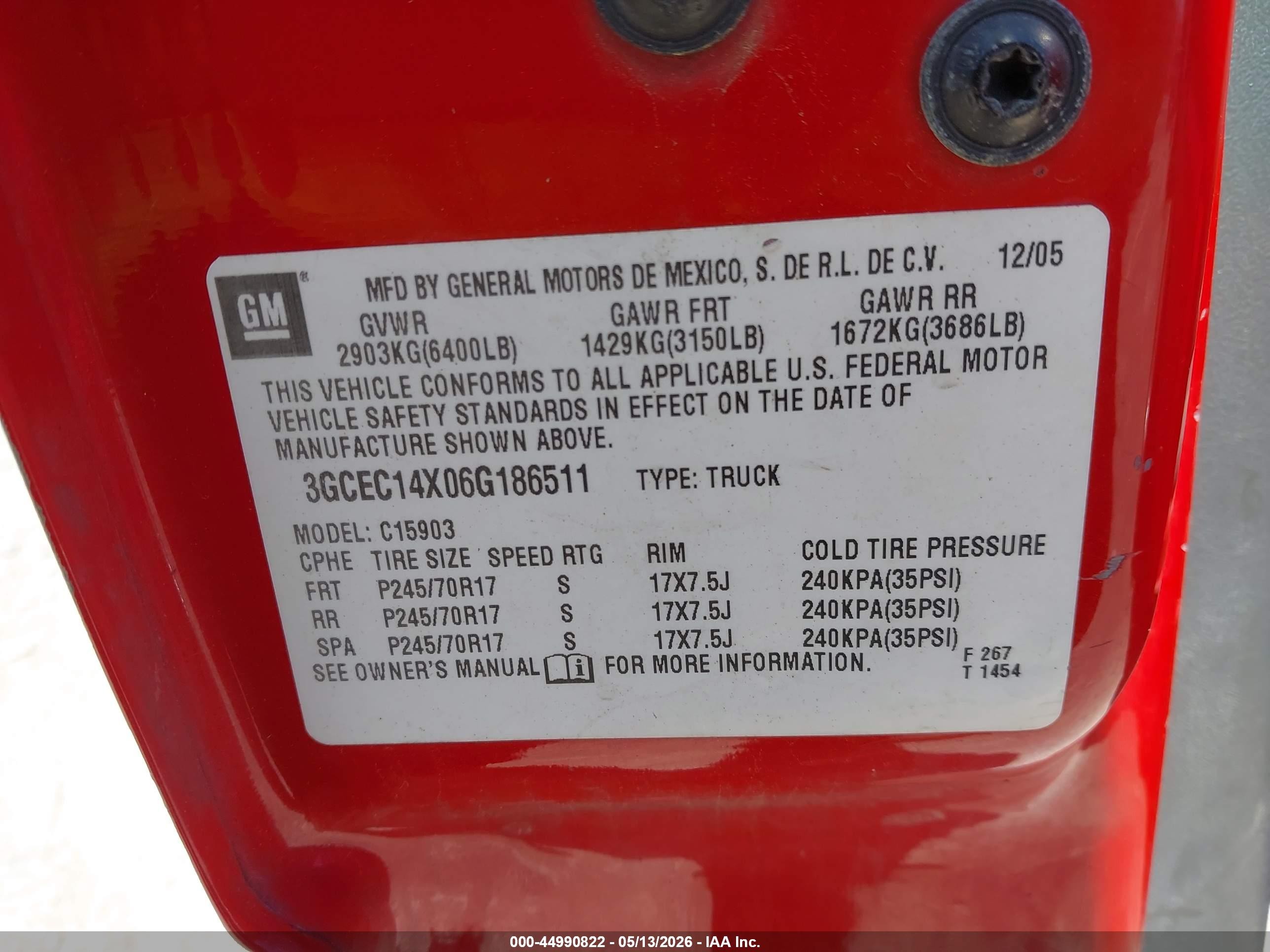 2006 Chevrolet Silverado 1500 Work Truck Red vin: 3GCEC14X06G186511