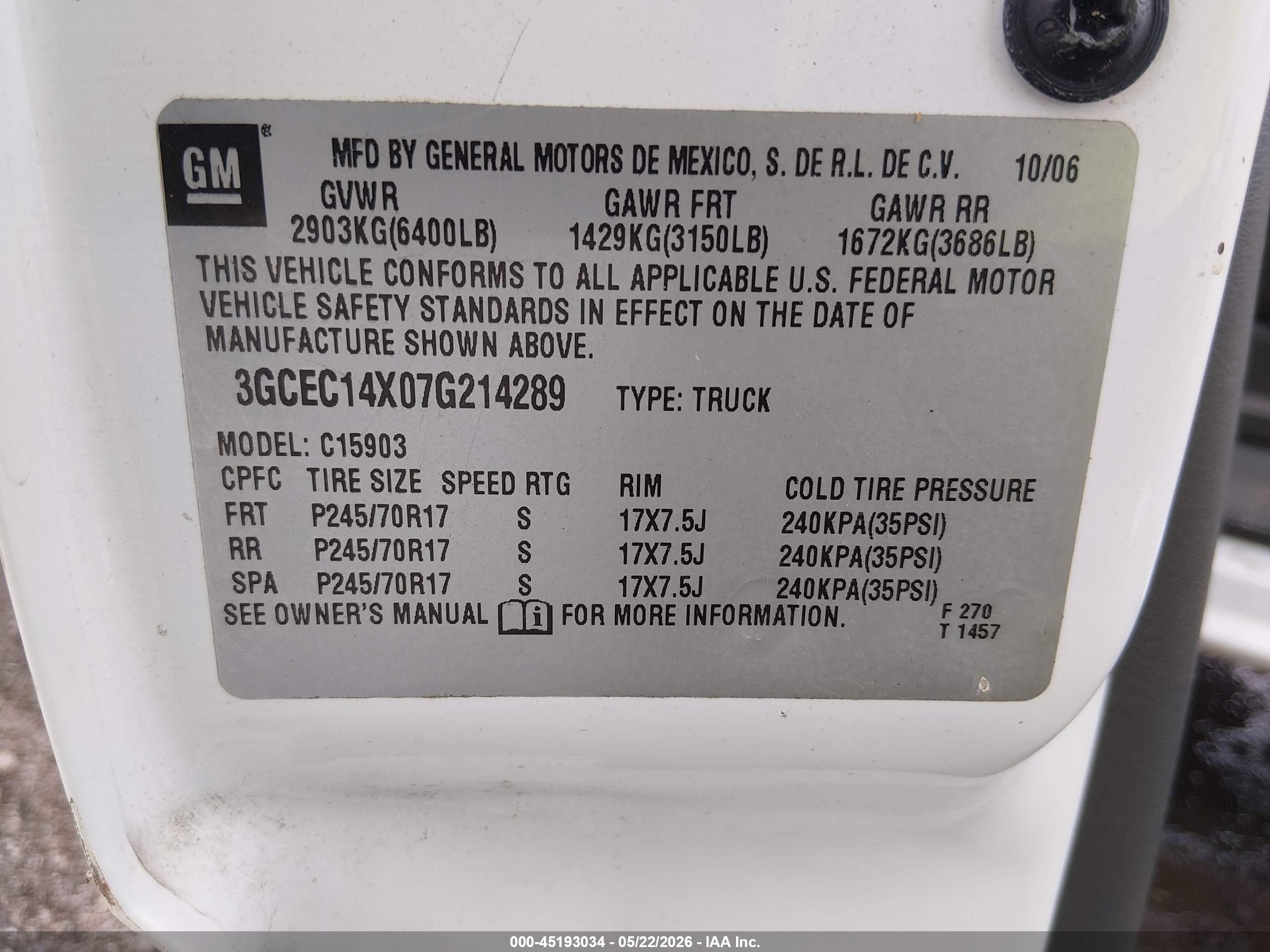 2007 Chevrolet Silverado 1500 Classic Work Truck White vin: 3GCEC14X07G214289