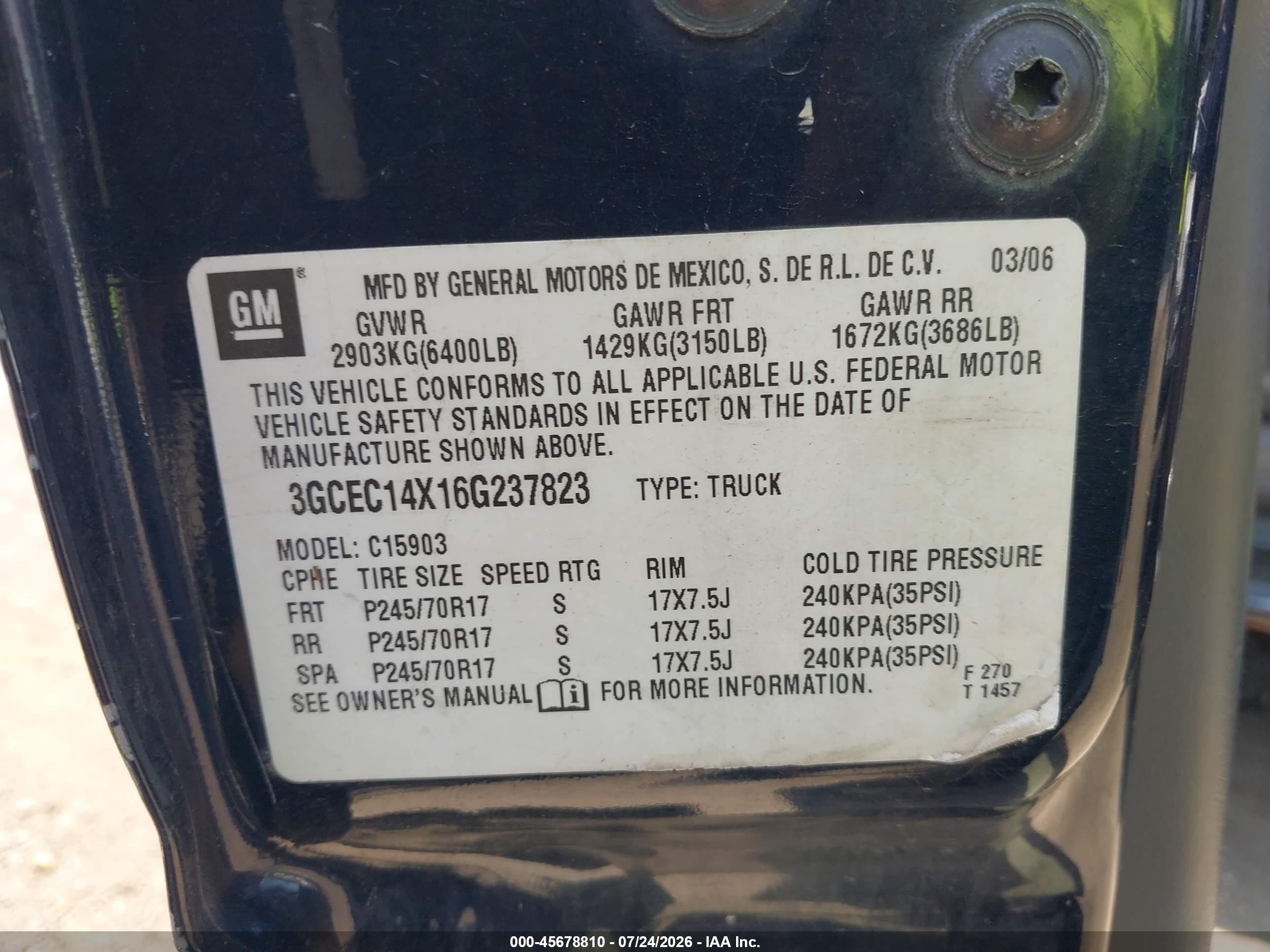 2006 Chevrolet Silverado 1500 Work Truck Blue vin: 3GCEC14X16G237823