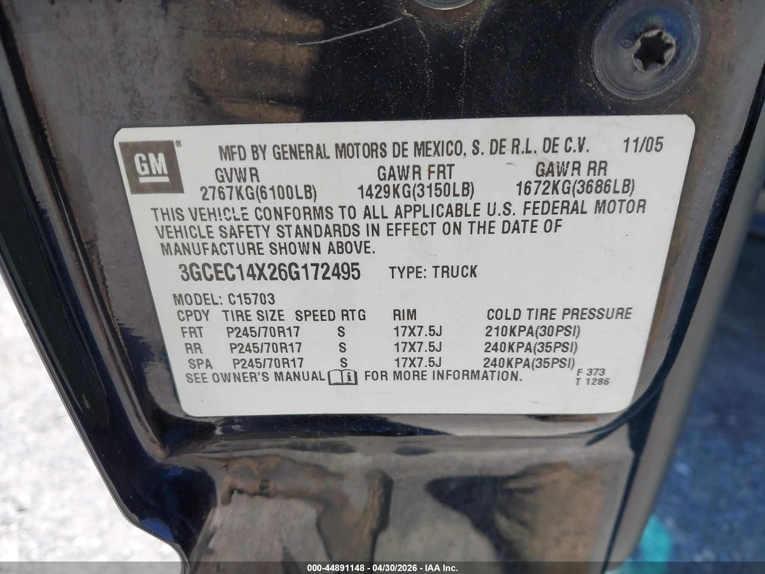 2006 Chevrolet Silverado 1500 Work Truck Black vin: 3GCEC14X26G172495