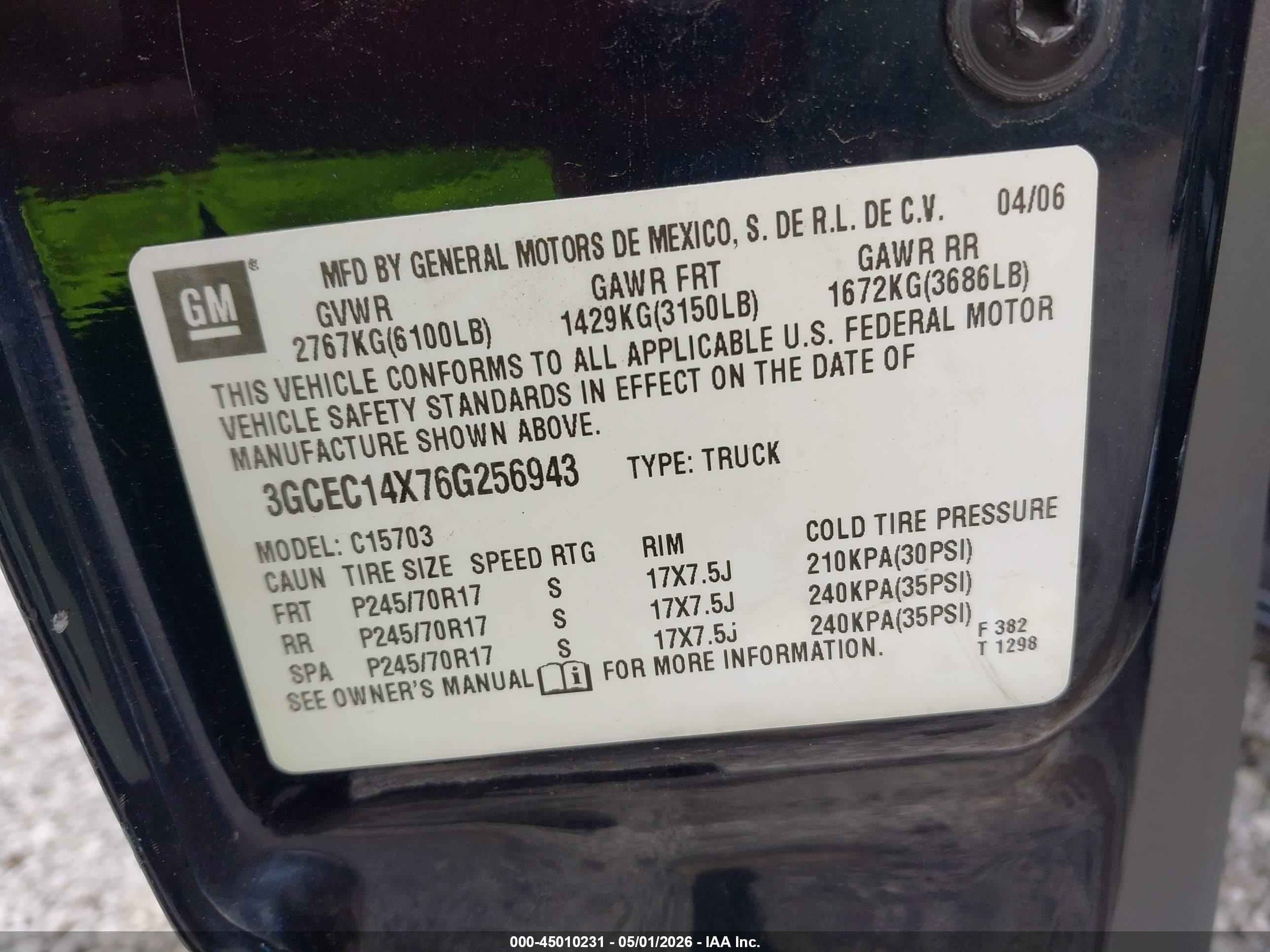 2006 Chevrolet Silverado 1500 Work Truck Blue vin: 3GCEC14X76G256943