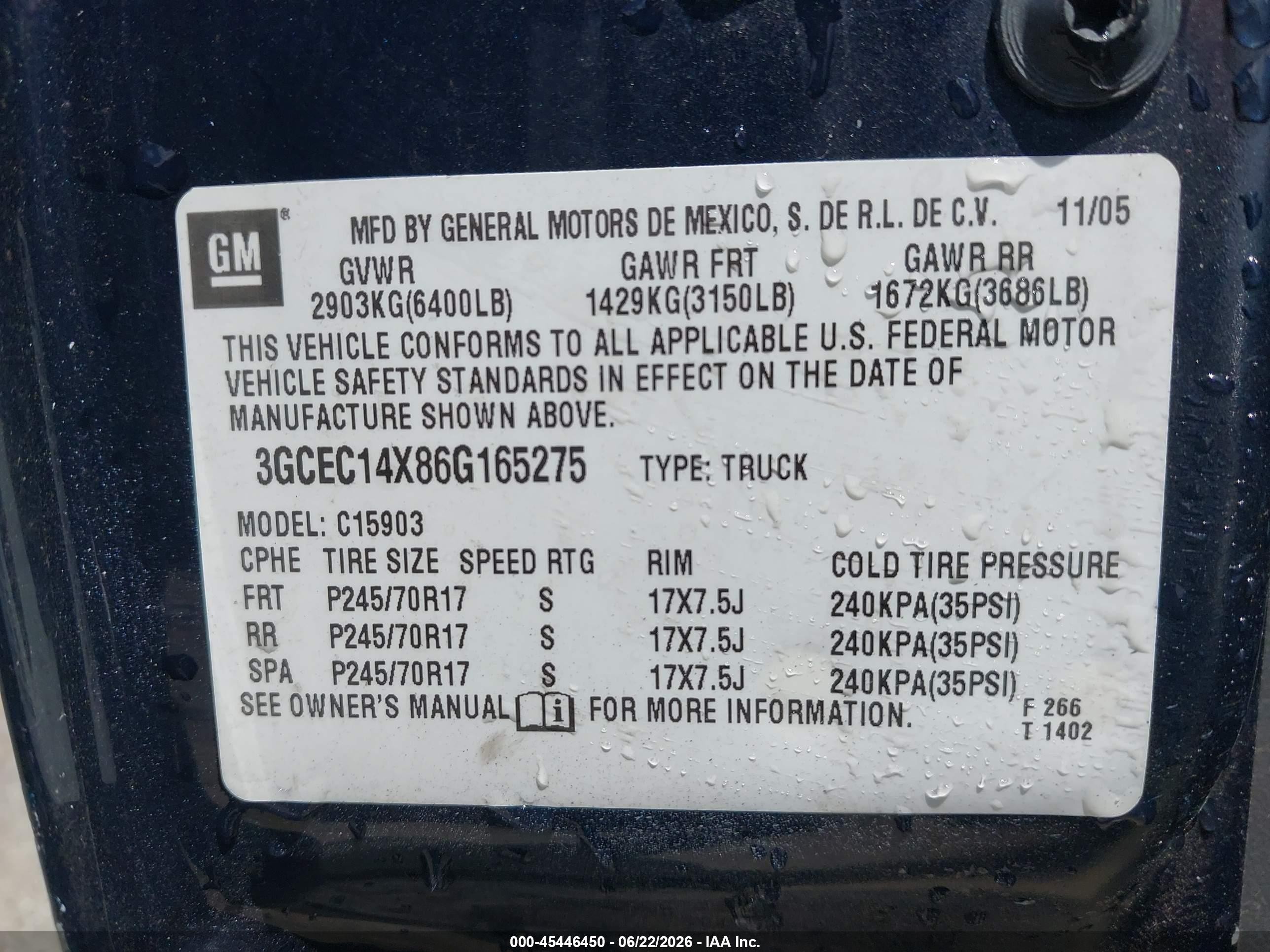 2006 Chevrolet Silverado 1500 Work Truck Blue vin: 3GCEC14X86G165275
