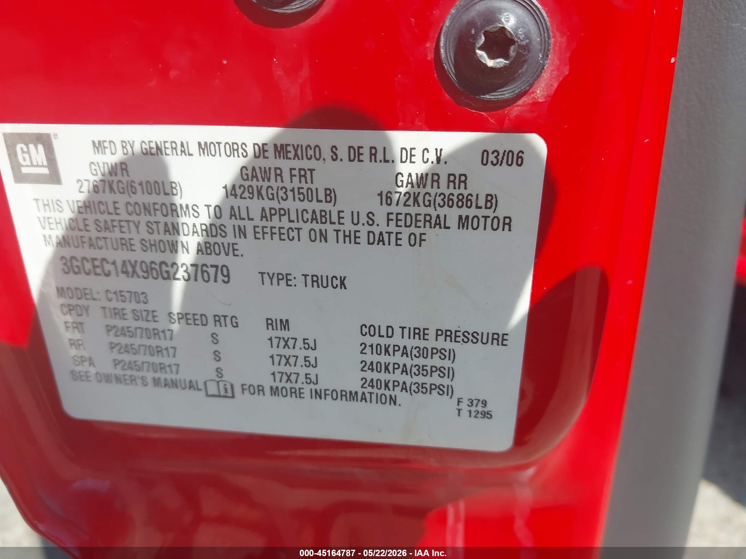 2006 Chevrolet Silverado 1500 Work Truck Red vin: 3GCEC14X96G237679