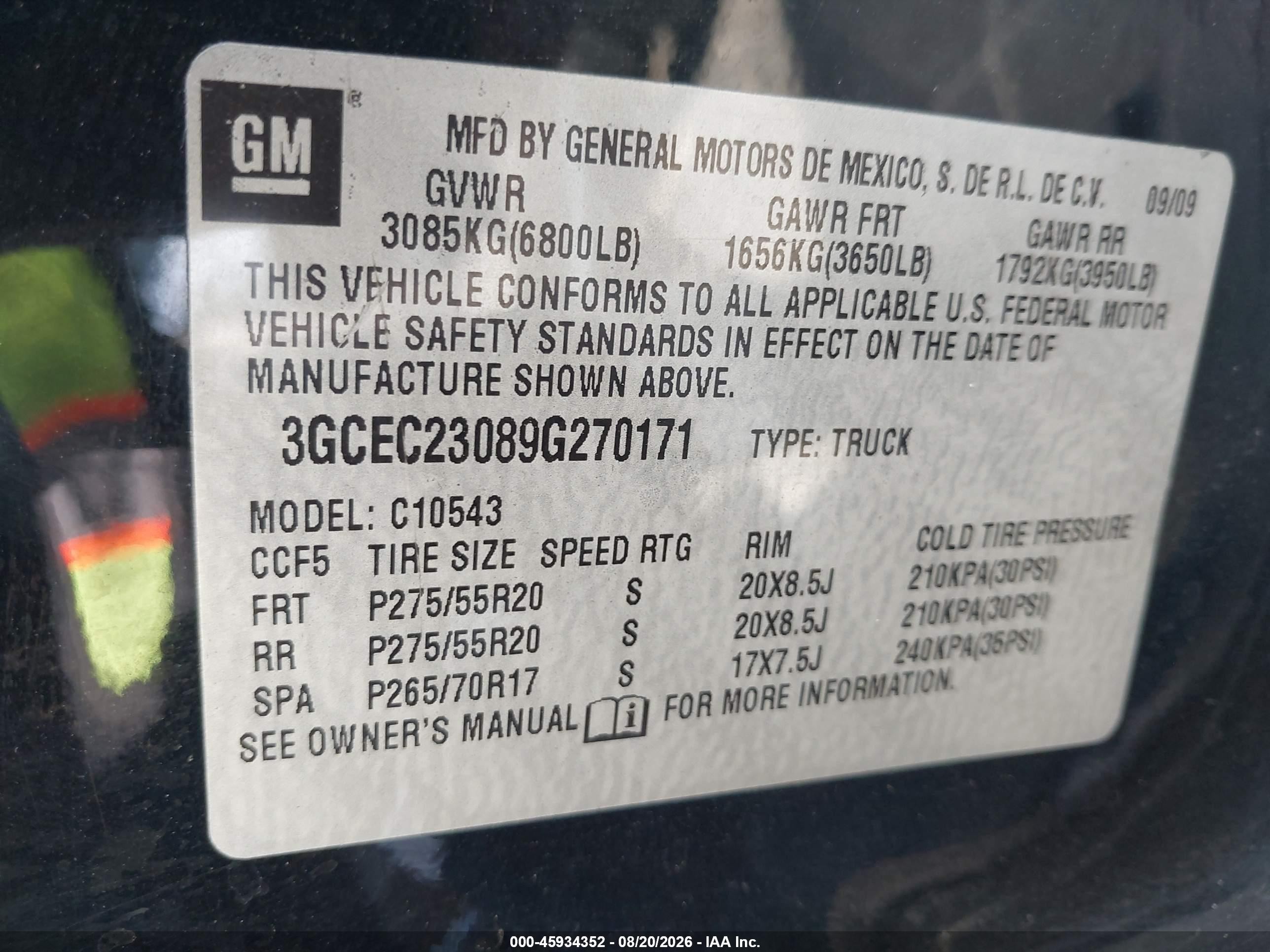 2009 Chevrolet Silverado 1500 Lt Черный vin: 3GCEC23089G270171