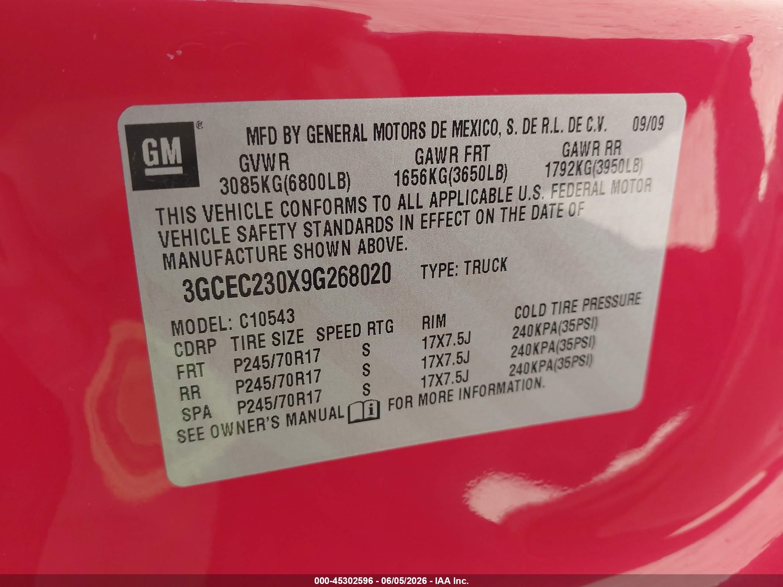 2009 Chevrolet Silverado 1500 Lt Red vin: 3GCEC230X9G268020