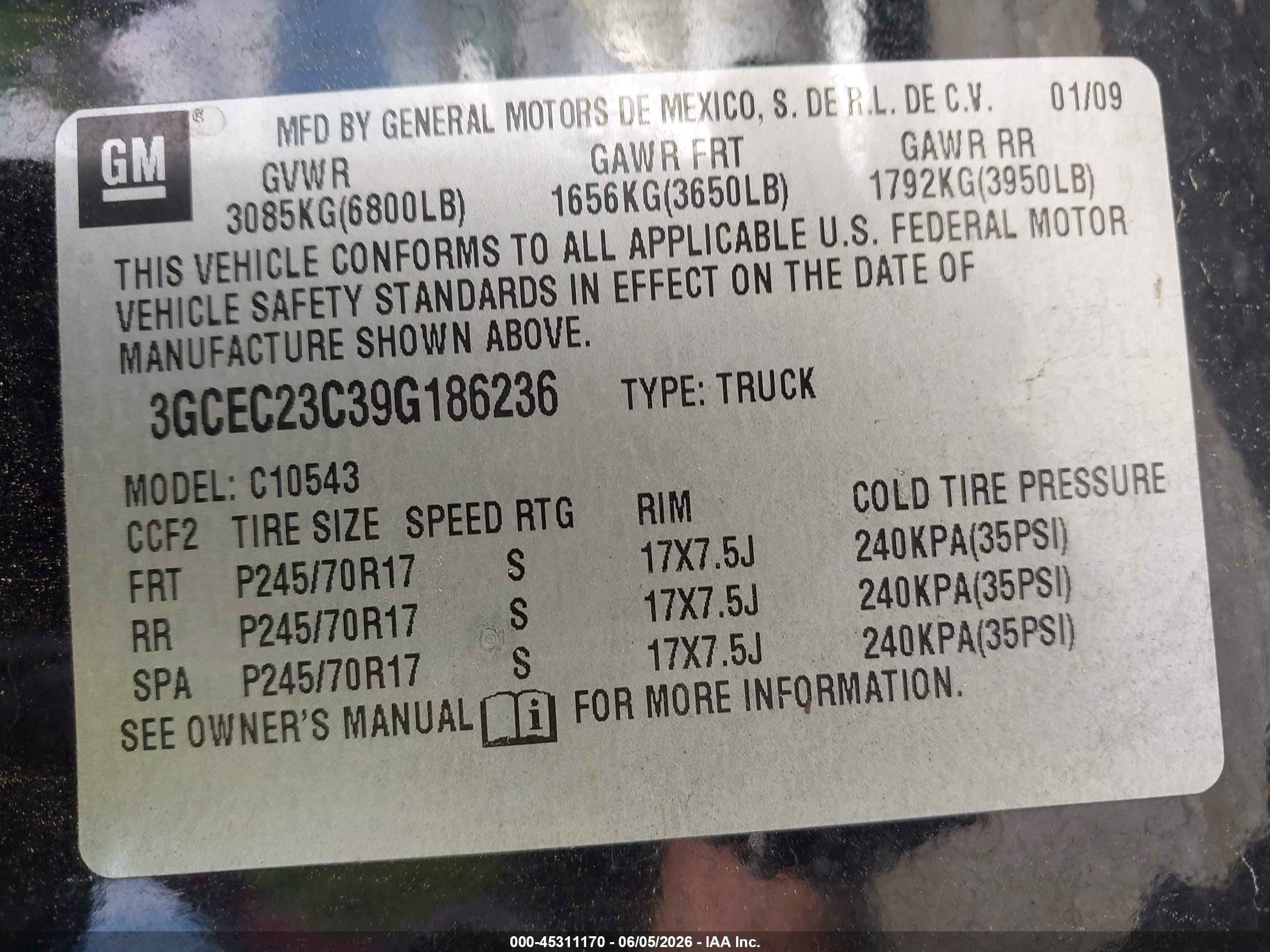 2009 Chevrolet Silverado 1500 Lt Black vin: 3GCEC23C39G186236