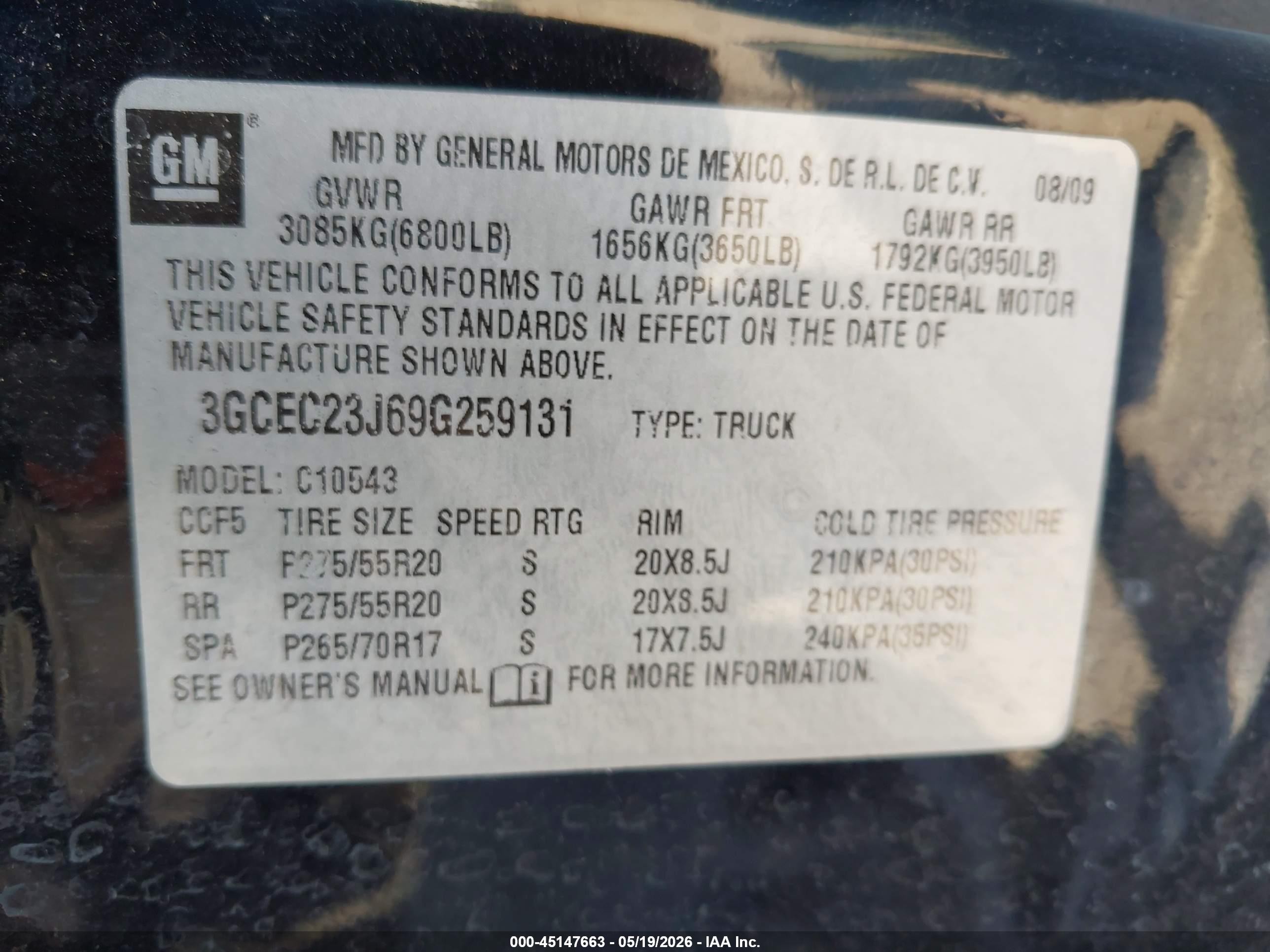 2009 Chevrolet Silverado 1500 Lt Black vin: 3GCEC23J69G259131
