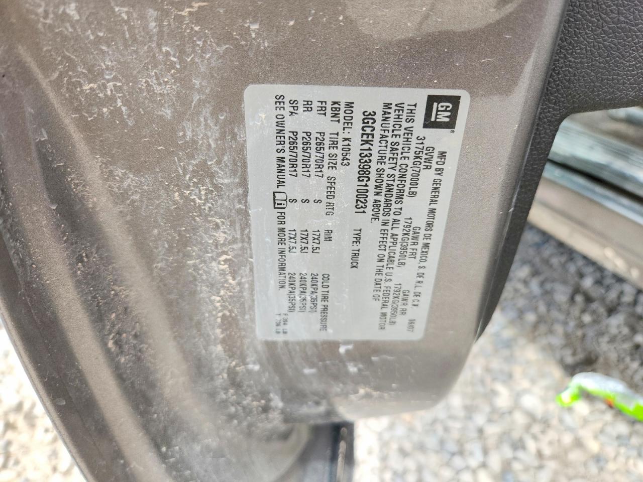 2008 Chevrolet Silverado K1500 Gray vin: 3GCEK13398G100231