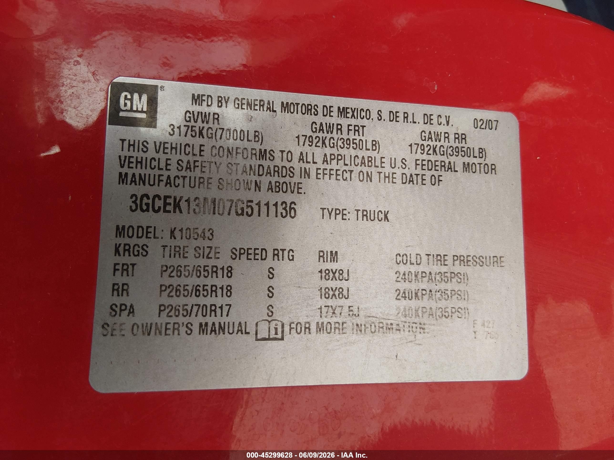 2007 Chevrolet Silverado 1500 Ltz Red vin: 3GCEK13M07G511136