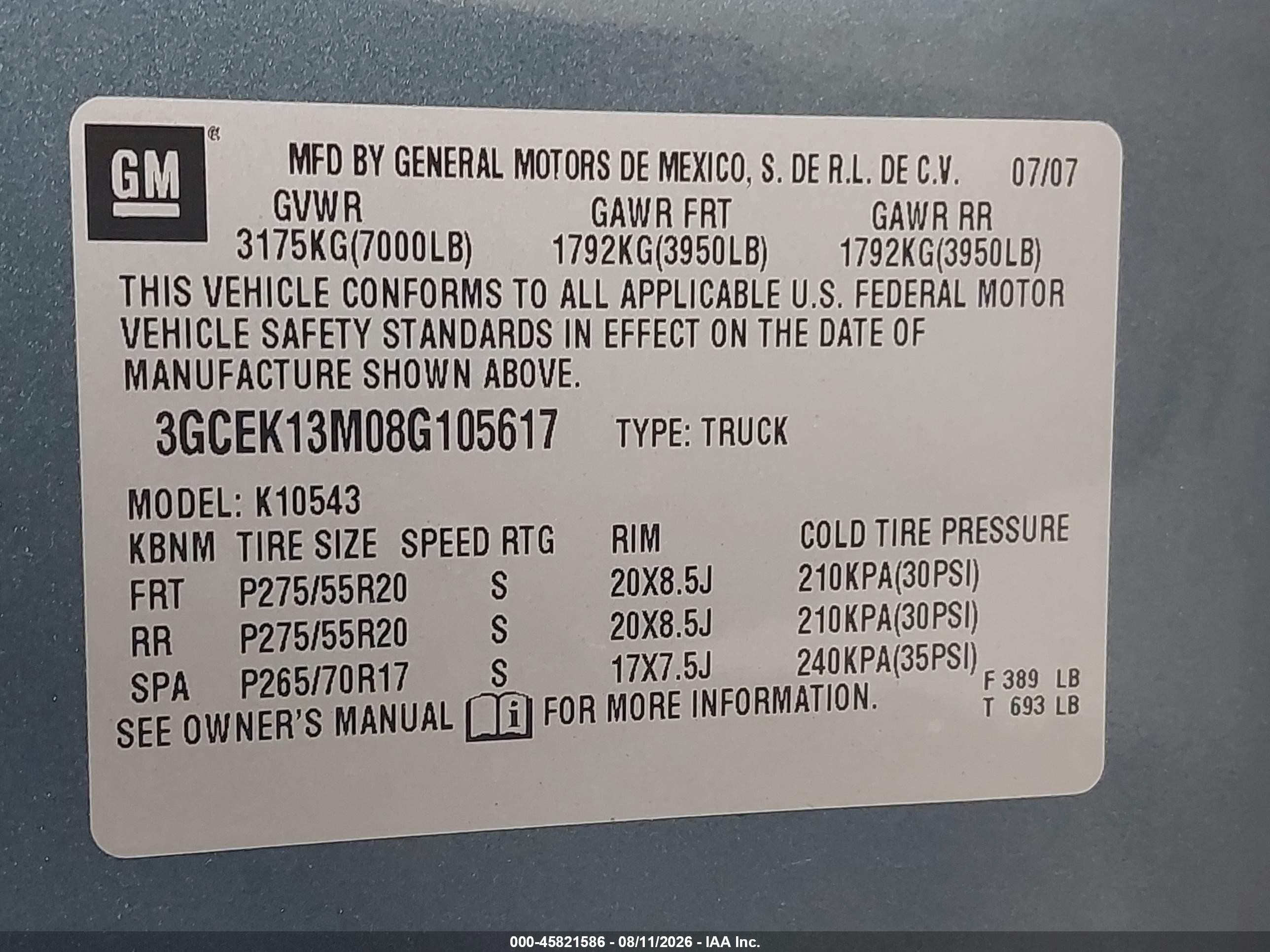 2008 Chevrolet Silverado 1500 Ltz Blue vin: 3GCEK13M08G105617