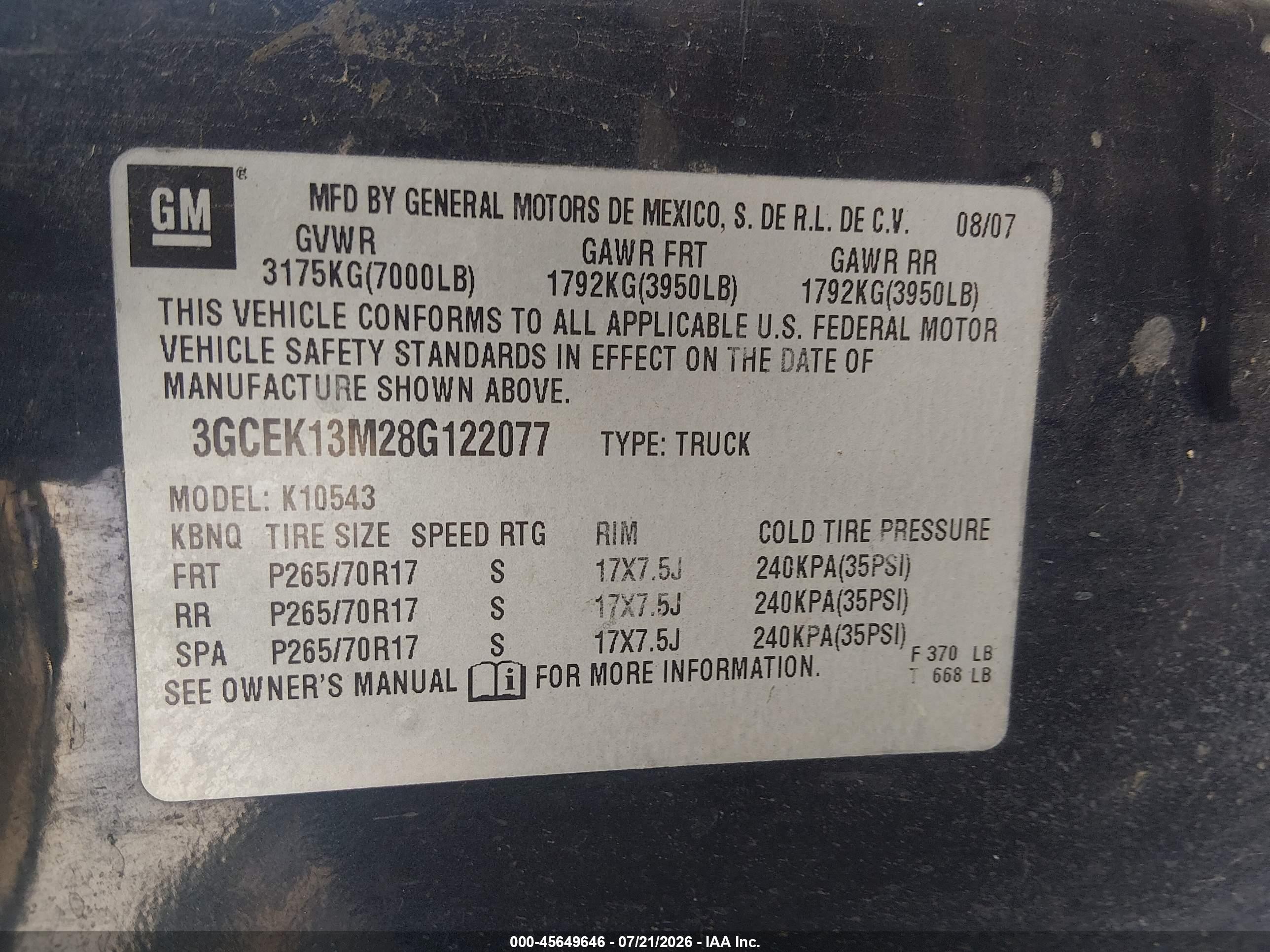 2008 Chevrolet Silverado 1500 Lt1 Blue vin: 3GCEK13M28G122077