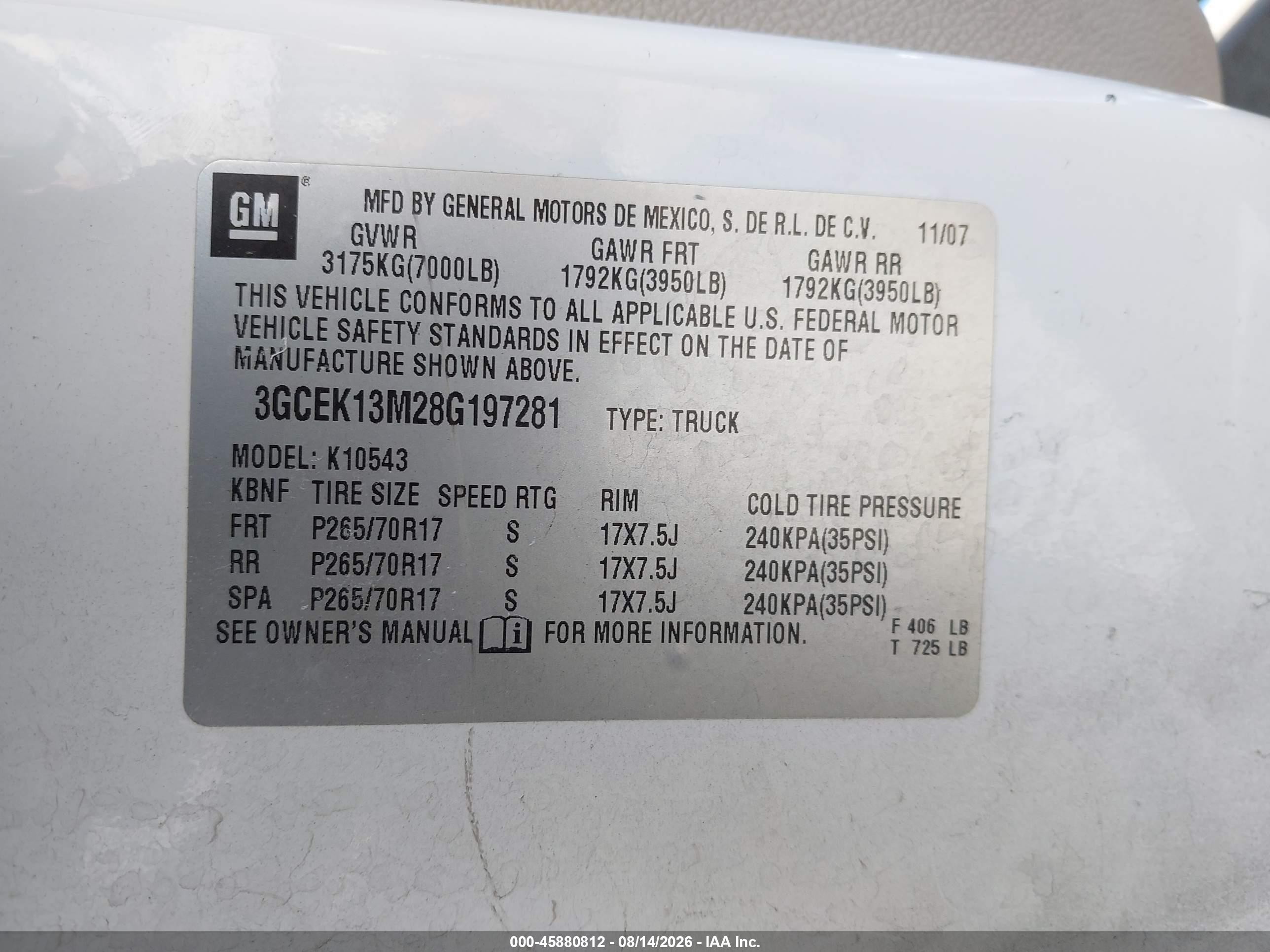 2008 Chevrolet Silverado 1500 Ltz White vin: 3GCEK13M28G197281