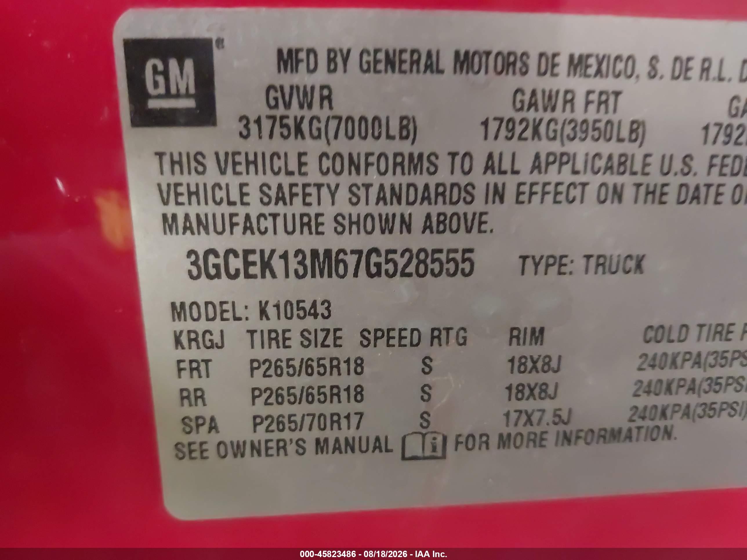 2007 Chevrolet Silverado 1500 Lt1 Red vin: 3GCEK13M67G528555