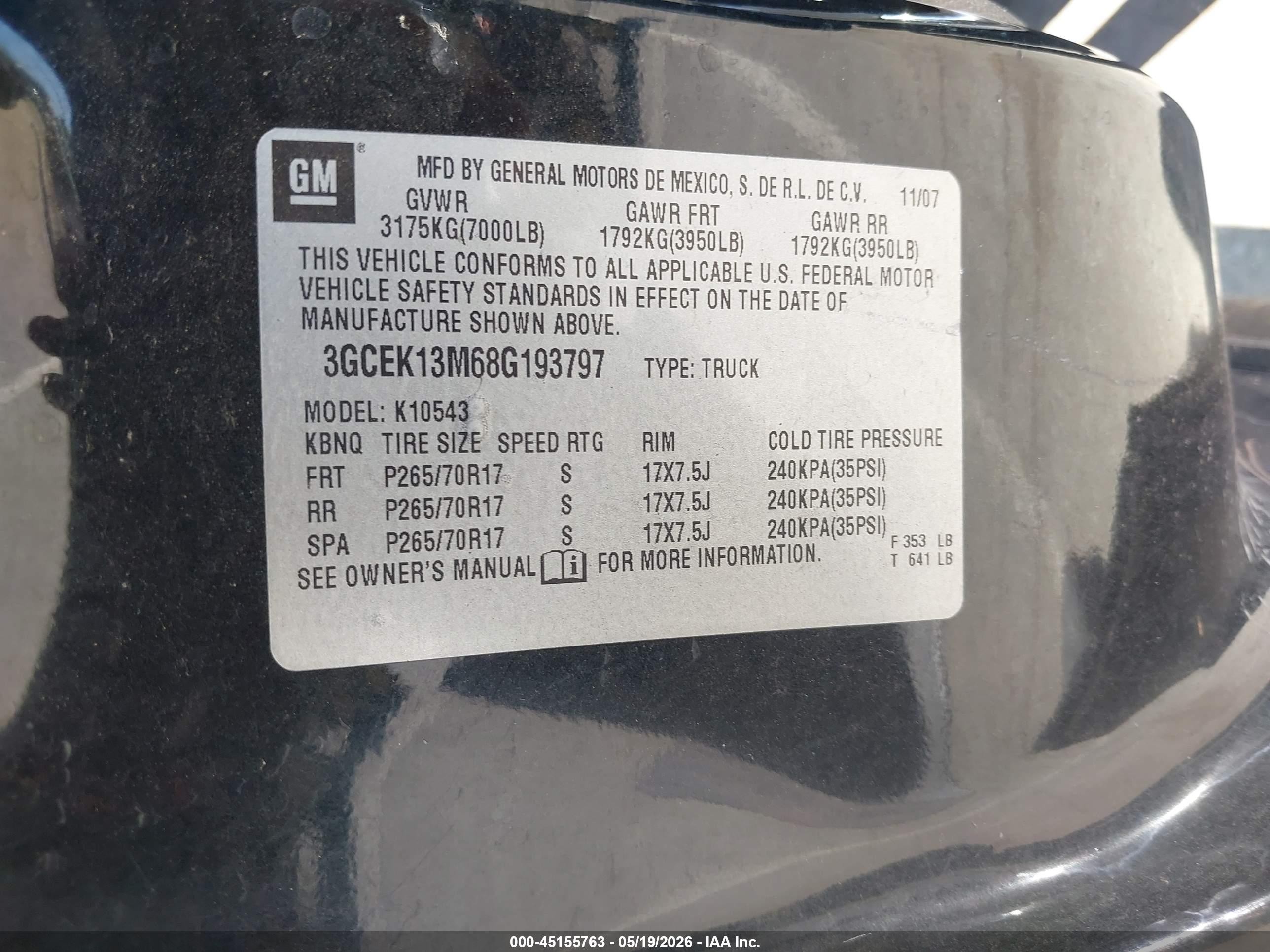 2008 Chevrolet Silverado 1500 Lt1 Black vin: 3GCEK13M68G193797
