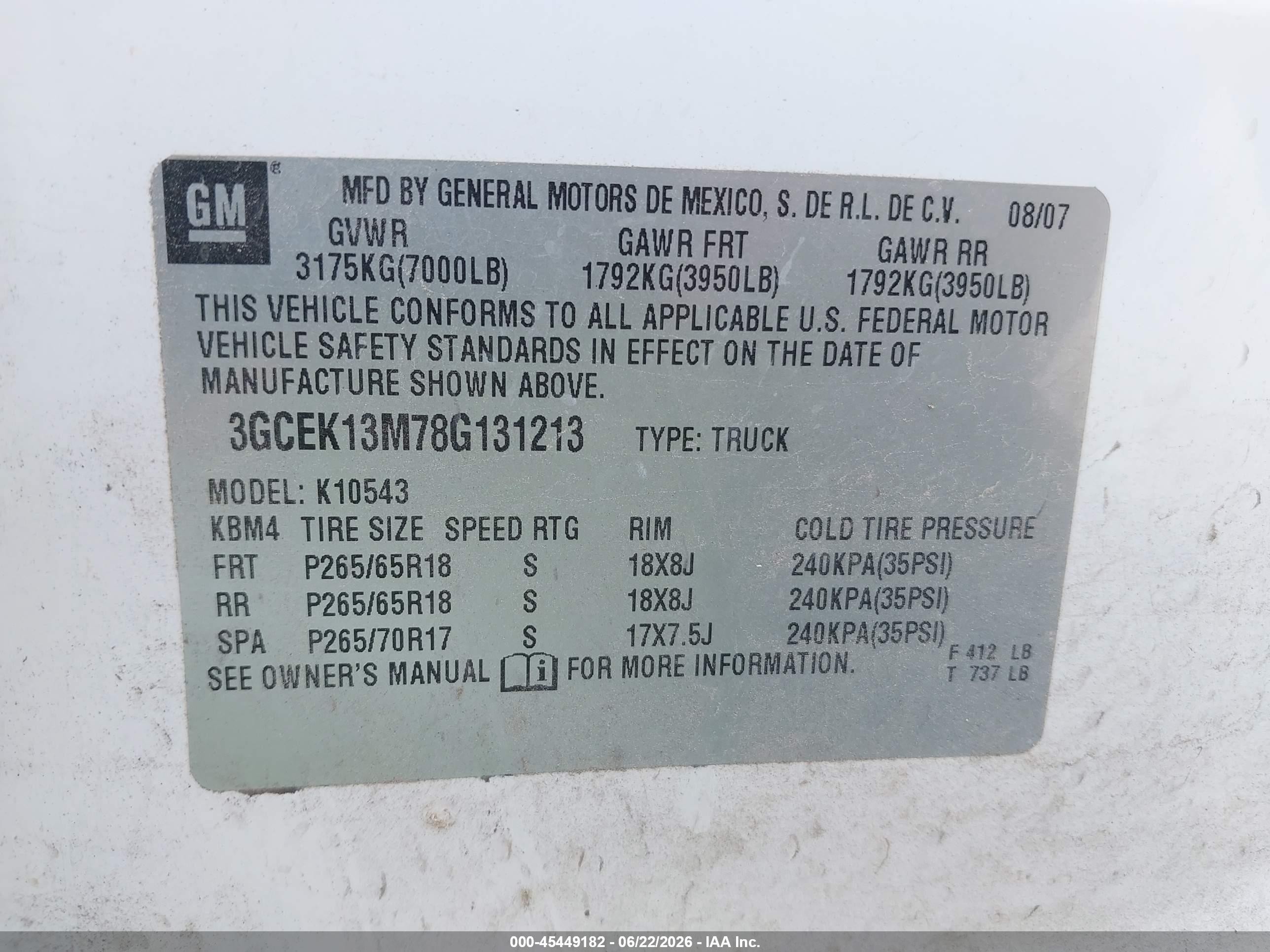 2008 Chevrolet Silverado 1500 Ltz White vin: 3GCEK13M78G131213