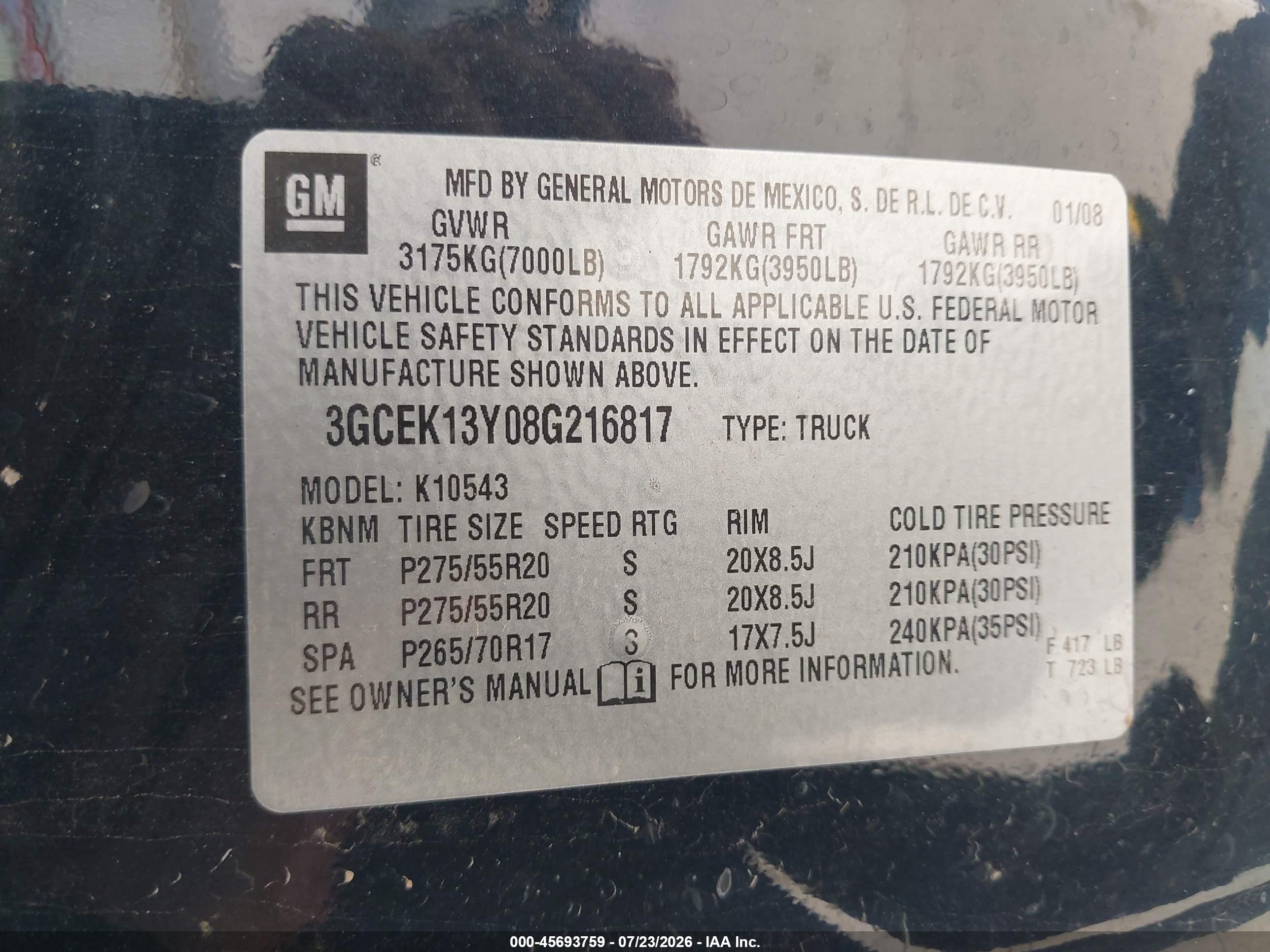 2008 Chevrolet Silverado 1500 Ltz Black vin: 3GCEK13Y08G216817