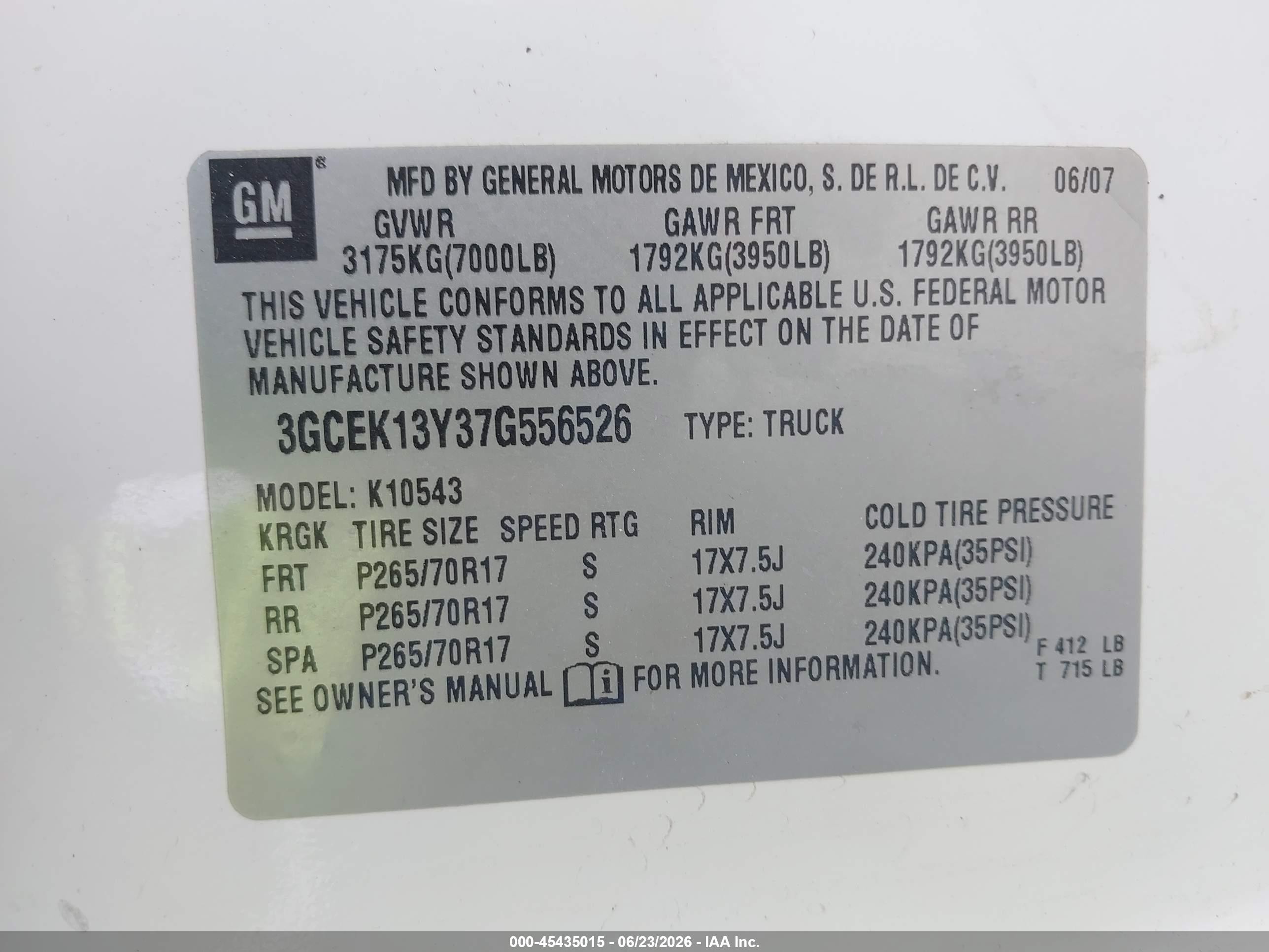 2007 Chevrolet Silverado 1500 Ltz White vin: 3GCEK13Y37G556526