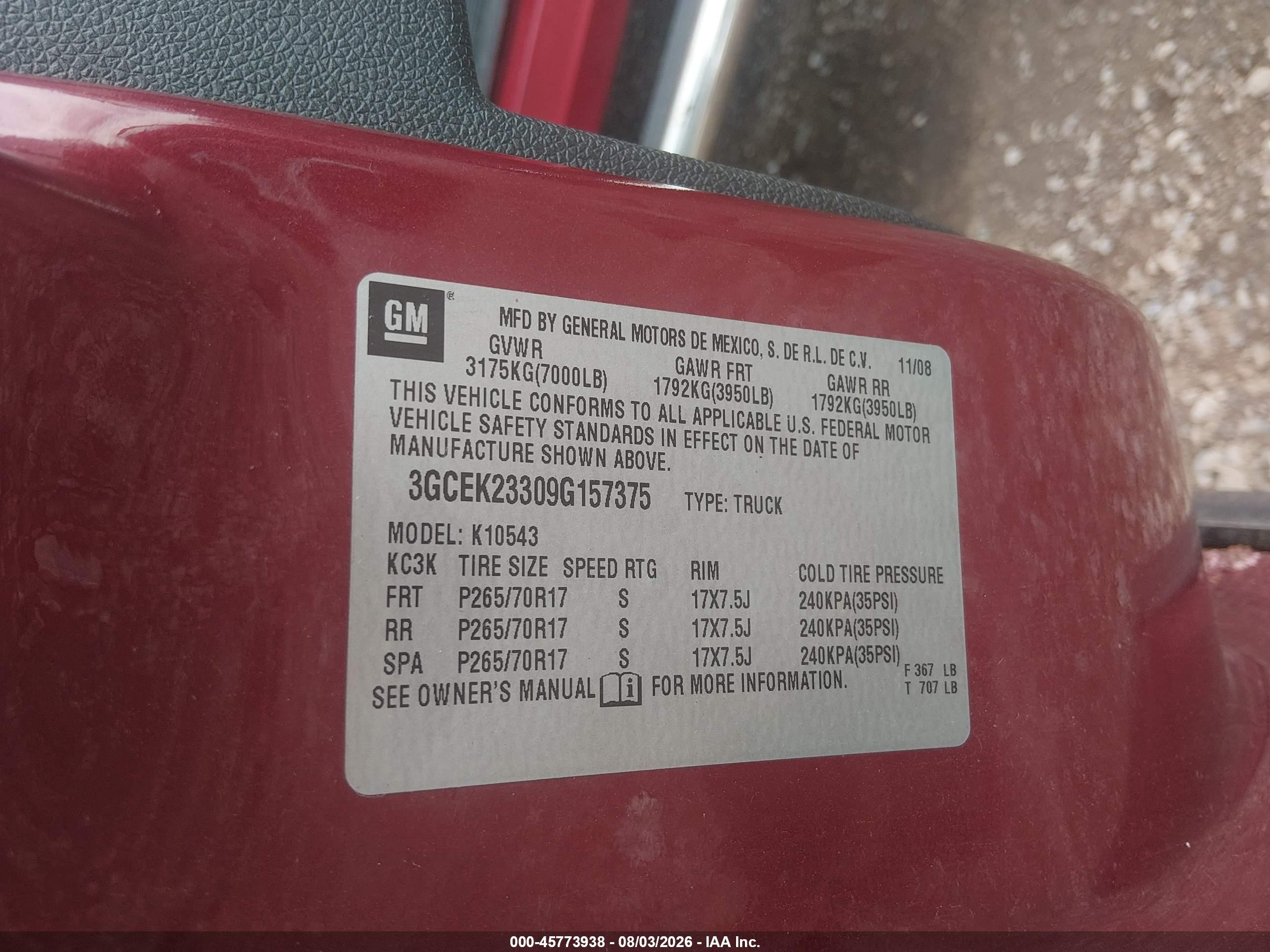 2009 Chevrolet Silverado 1500 Lt Red vin: 3GCEK23309G157375