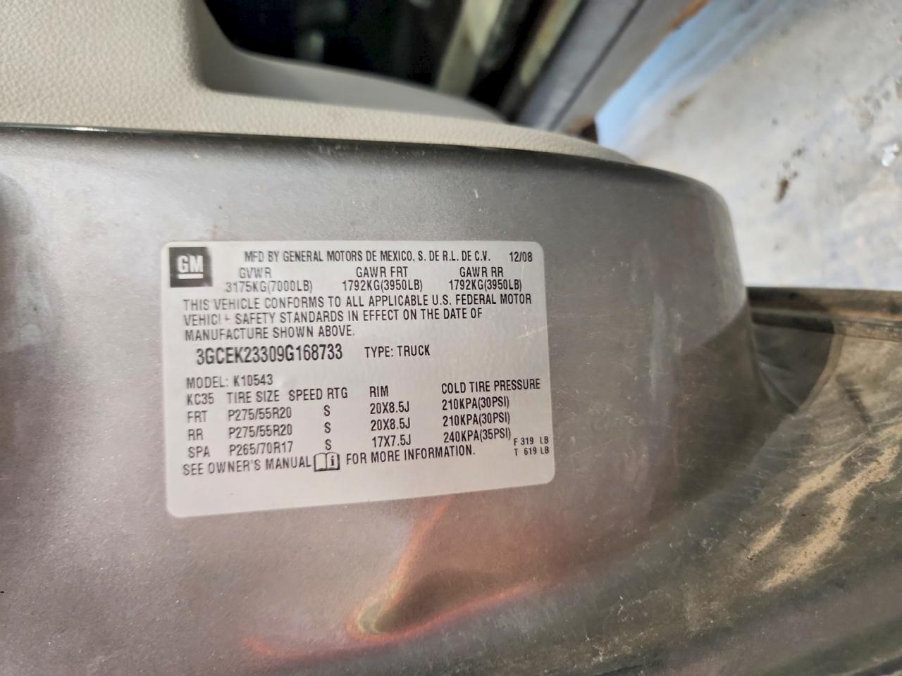 2009 Chevrolet Silverado K1500 Lt Gray vin: 3GCEK23309G168733